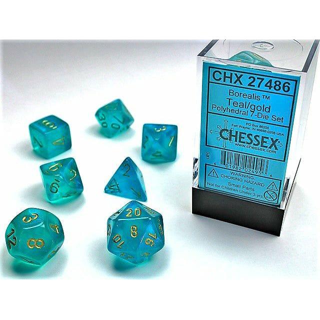Premium 7-Piece Borealis Dice Set in Teal & Gold - RPG, D&D, Board Games, Collectible Polyhedral Dice for Tabletop Gaming & Role-Playing Adventures