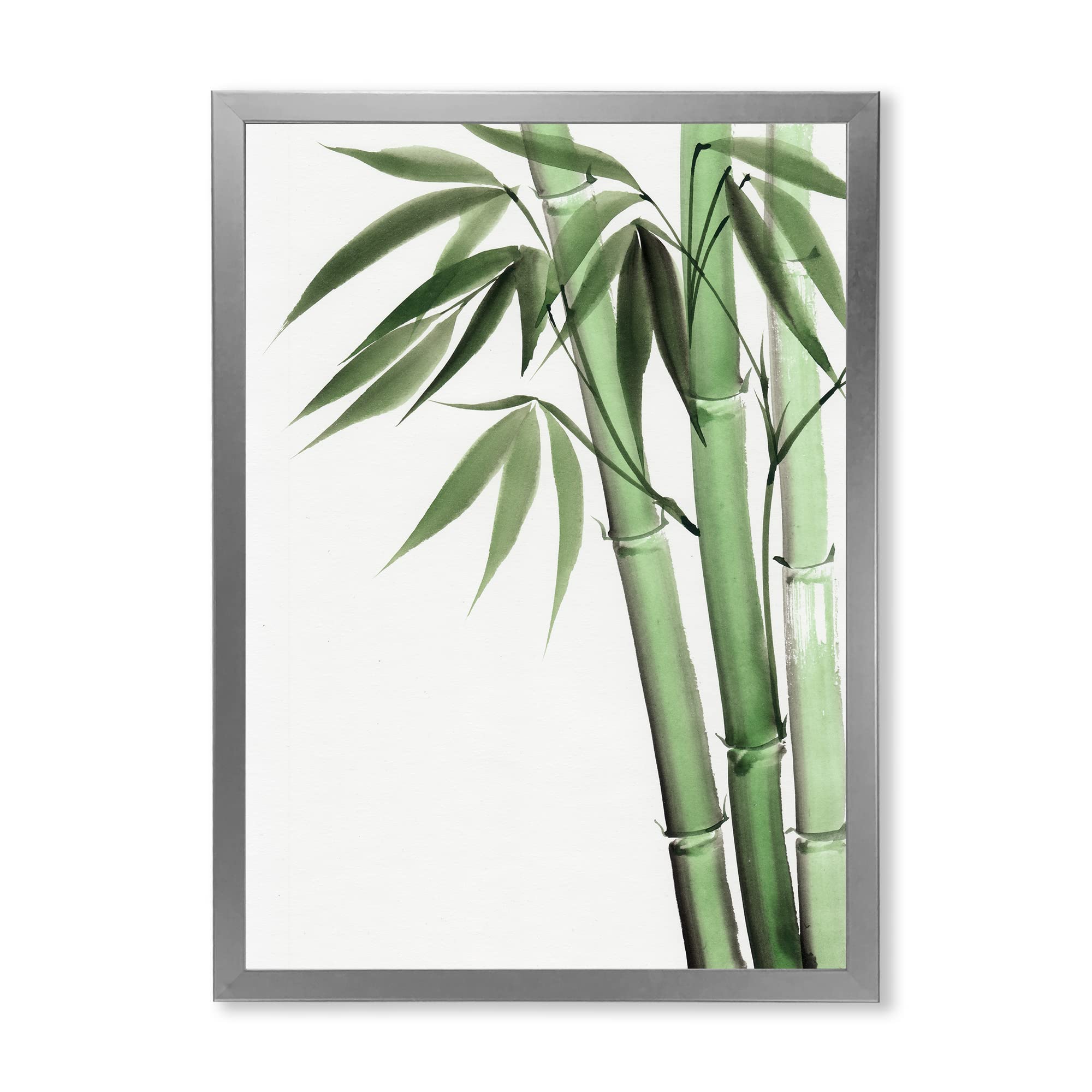 DesignQ Palm Bamboo Detail II Traditional Framed Wall Art - Handcrafted Asian Home Decor for Living Room, Bedroom & Office - Perfect for Zen Decor, Housewarming Gifts & Interior Design