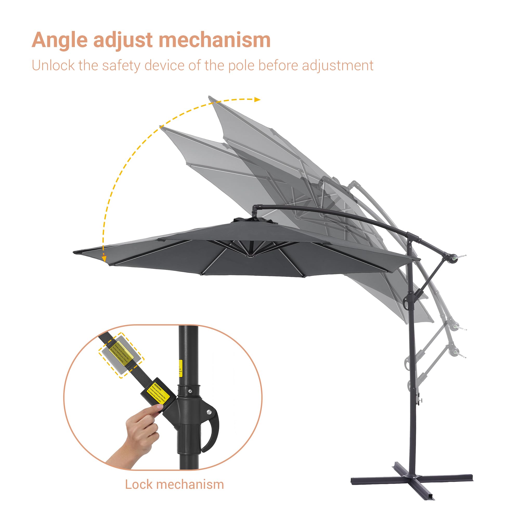 10FT Offset Patio Umbrella with Push Button Tilt & Crank - Cantilever Outdoor Umbrella with 8 Sturdy Ribs & Crossed Base - Hanging Umbrella for Garden, Deck, Backyard, Pool - Perfect for Sun Protection & Outdoor Relaxation