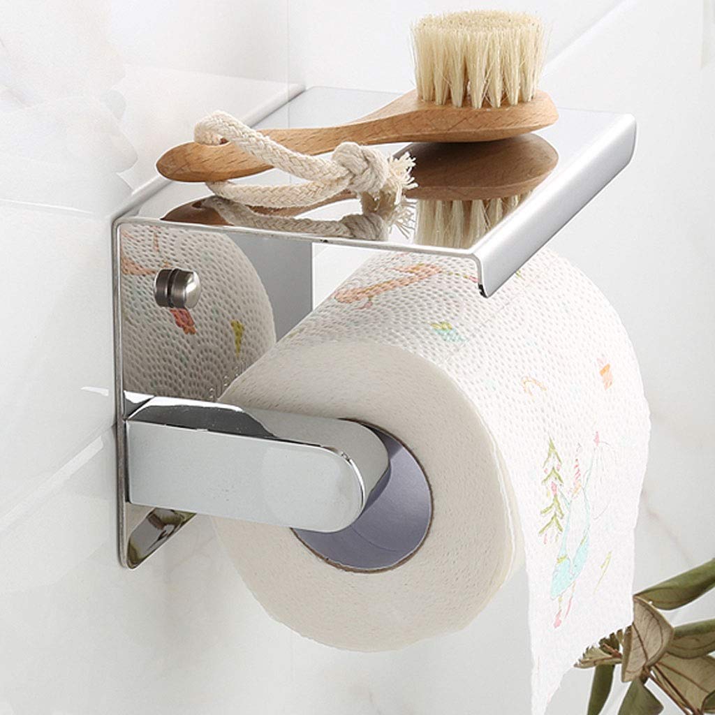 Stainless Steel Wall-Mounted Toilet Paper Holder with Phone Stand | Bathroom & Kitchen Paper Towel Dispenser | Durable Bathroom Accessories for Home & Office Use