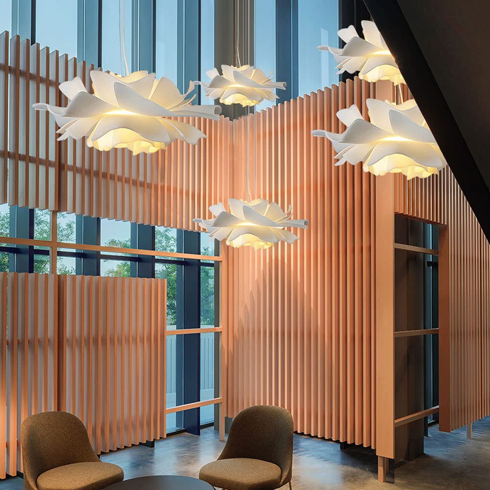 15.8 Inch Modern Floral Chandelier - 1-Light Acrylic Pendant Lighting Fixture with White Flower Shades for Kitchen Island, Dining Room, Bar, Cafe & Restaurant Decor