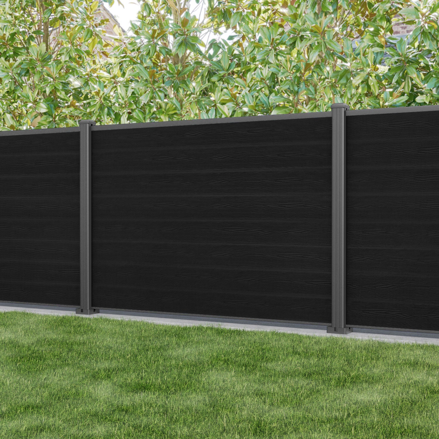 Classic Black Fence Panel with Aluminum Posts - Durable Outdoor Privacy Fence for Backyard, Garden, and Pool Area