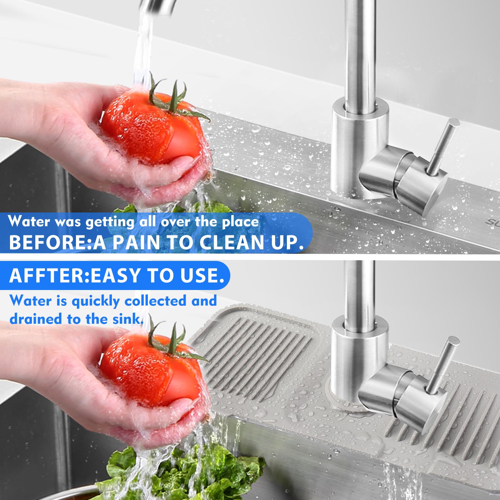 5° Slope Silicone Sink Splash Guard - Kitchen Drain Mat & Sponge Holder for RV Counter