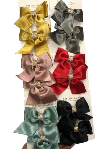 Samyak 12 Pcs Glitter Bow Hair Clips - Handmade Shiny Barrettes & Hair Pins for Women & Girls - Elegant Hair Accessories for Parties, Weddings & Daily Wear (GLOS-12)
