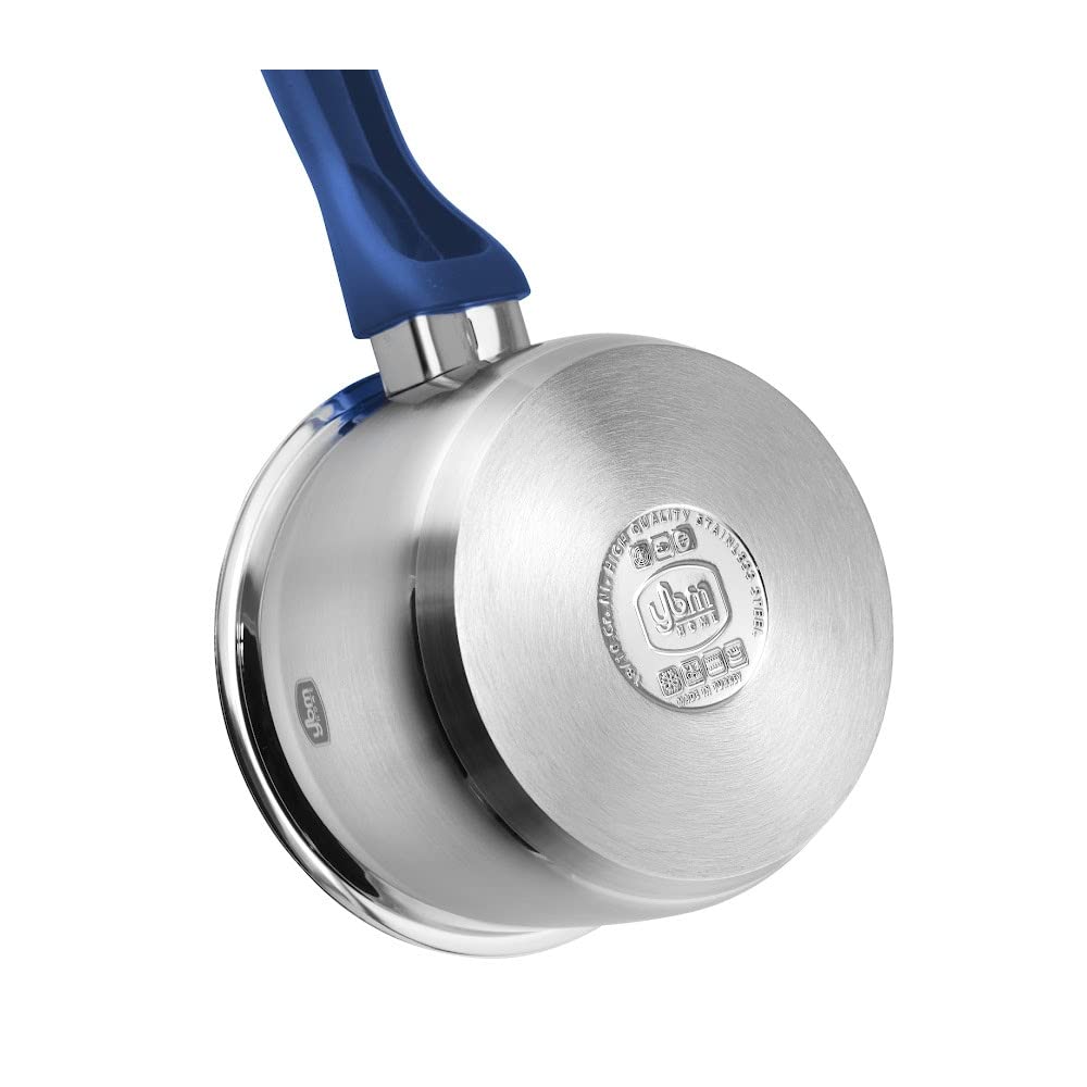 YBM Home 5 Quart Commercial Grade 18/10 Stainless Steel Stockpot with Lid - Induction Compatible Cookware with Encapsulated Aluminum Core - Blue - Perfect for Soups, Stews, Pasta & Large Batch Cooking