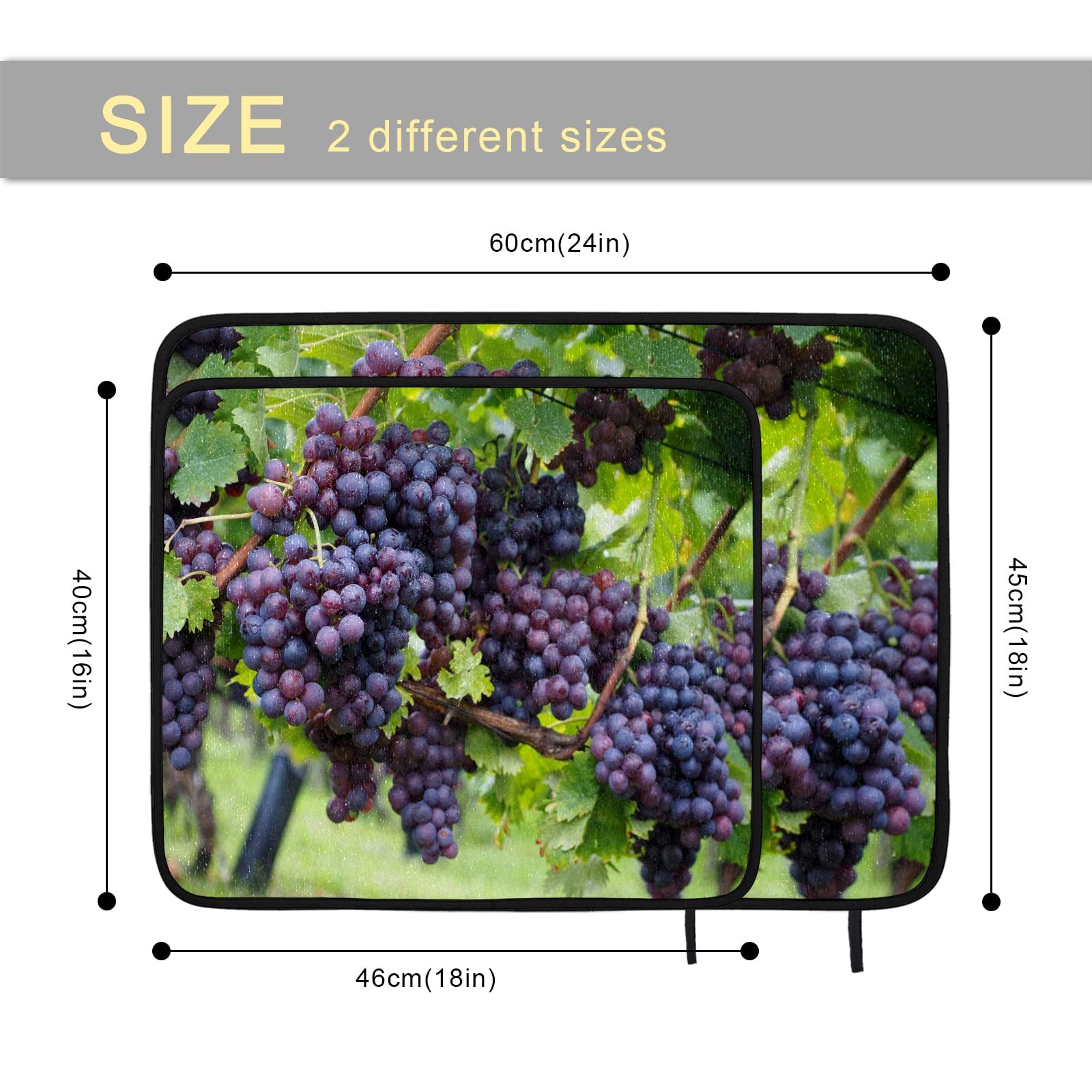 Purple Grapes Dish Drying Mat - Reversible Microfiber Kitchen Counter Mat (18x16in) for Dishes & Fruits
