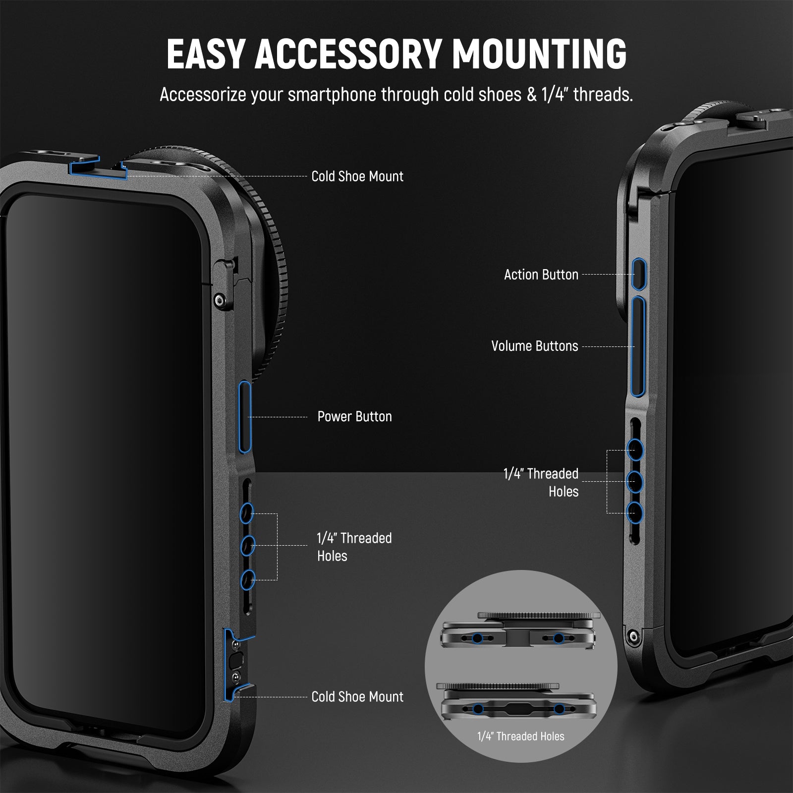 NEEWER PA023 Metal Protective Cage for iPhone 15 Pro & Pro Max - Durable Phone Mount for Filmmaking, Vlogging & Photography