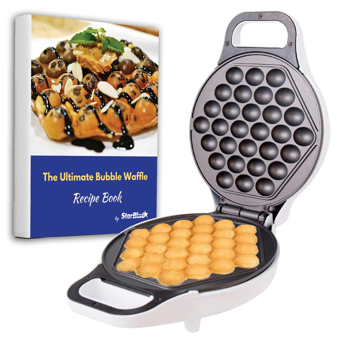 StarBlue Hong Kong Egg Waffle Maker - 760W Electric Bubble Waffle Iron with Recipe E-Book | Quick 5-Minute Hong Kong Style Egg Puffs | Perfect for Breakfast, Desserts & Party Snacks | 120V AC 60Hz