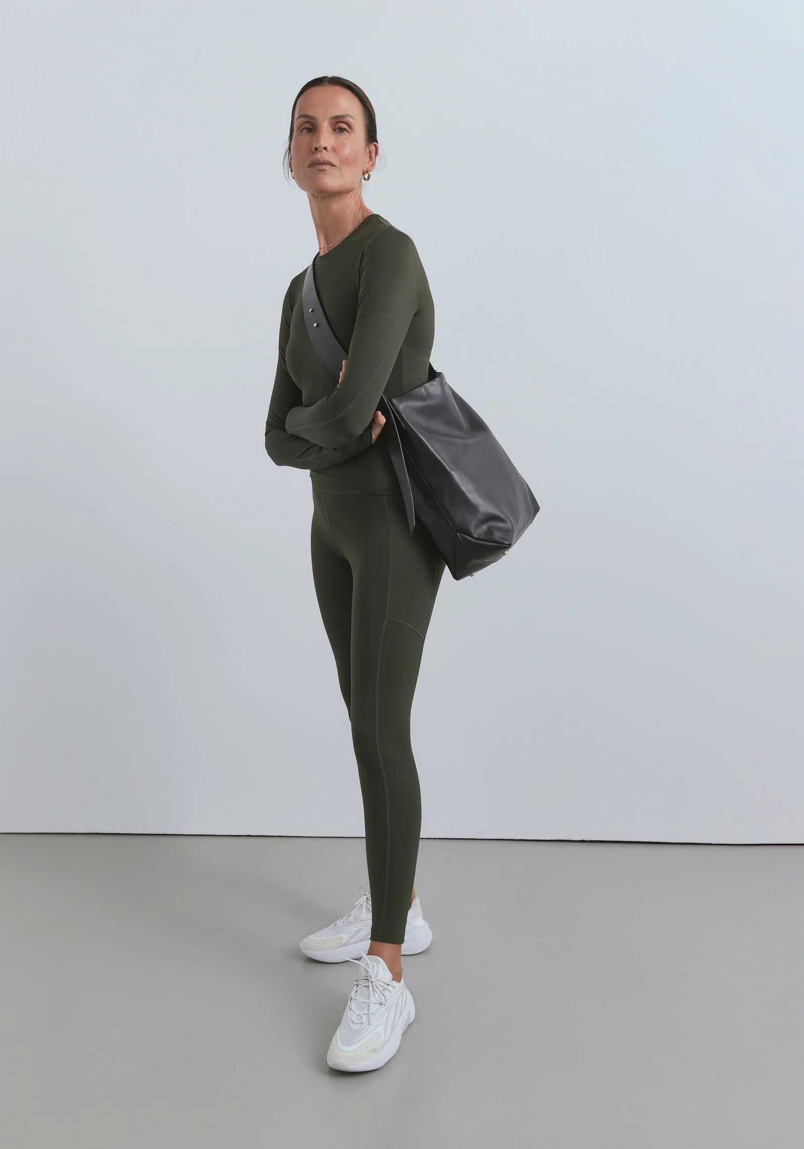 High Waist Carbon Fiber Leggings for Women - Dark Khaki Color - Perfect for Yoga, Running & Workout