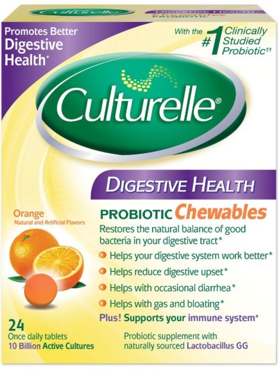Culturelle Digestive Health Probiotic Chewable Tablets for Kids & Adults - Orange Flavor, 24 Tablets (Pack of 6) - Supports Gut Health & Immune System - Perfect for Travel, Daily Wellness & Digestive Comfort