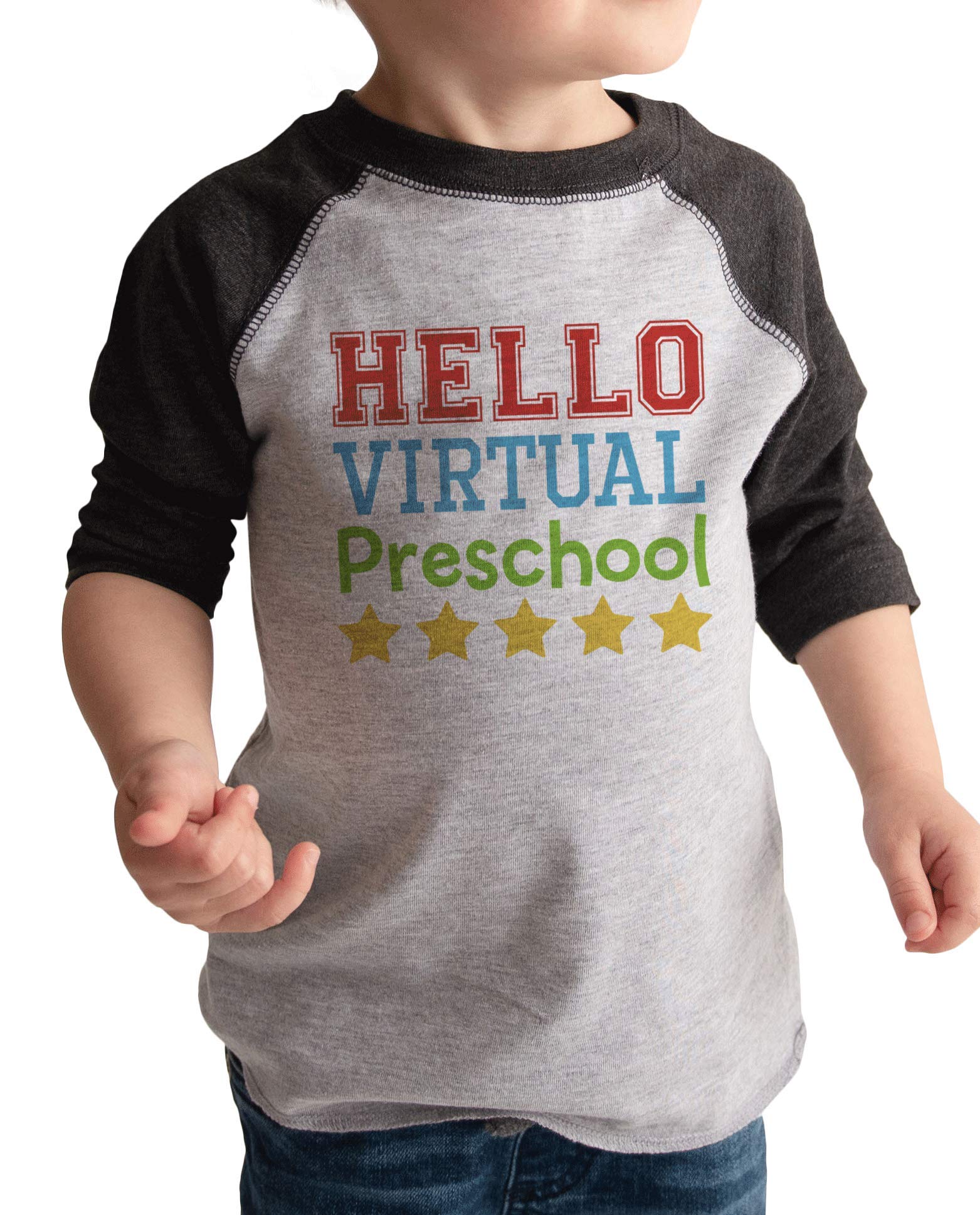 7 ate 9 Apparel Kids Hello Virtual Preschool Grey T-Shirt - Soft Cotton Tee for Online Learning & Playtime
