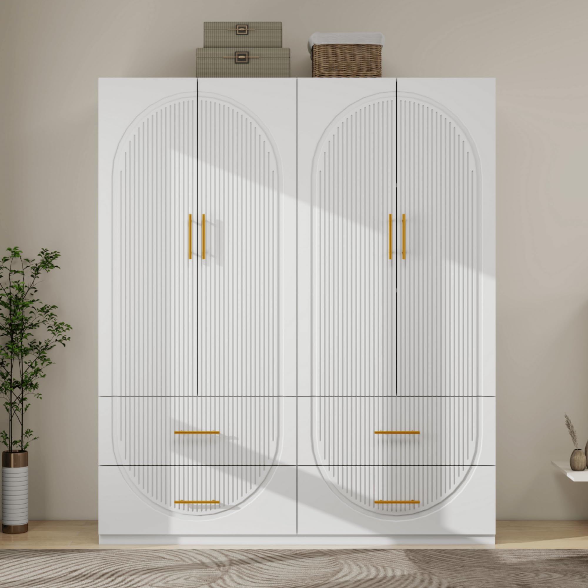Modern White Wood Wardrobe Armoire - 74
