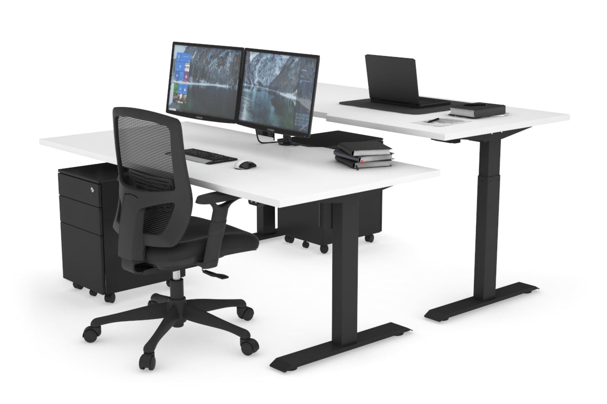 Height Adjustable 2 Person Workbench - 1600L x 800W with Cable Management - Perfect for Office, Workshop & Collaborative Workspaces