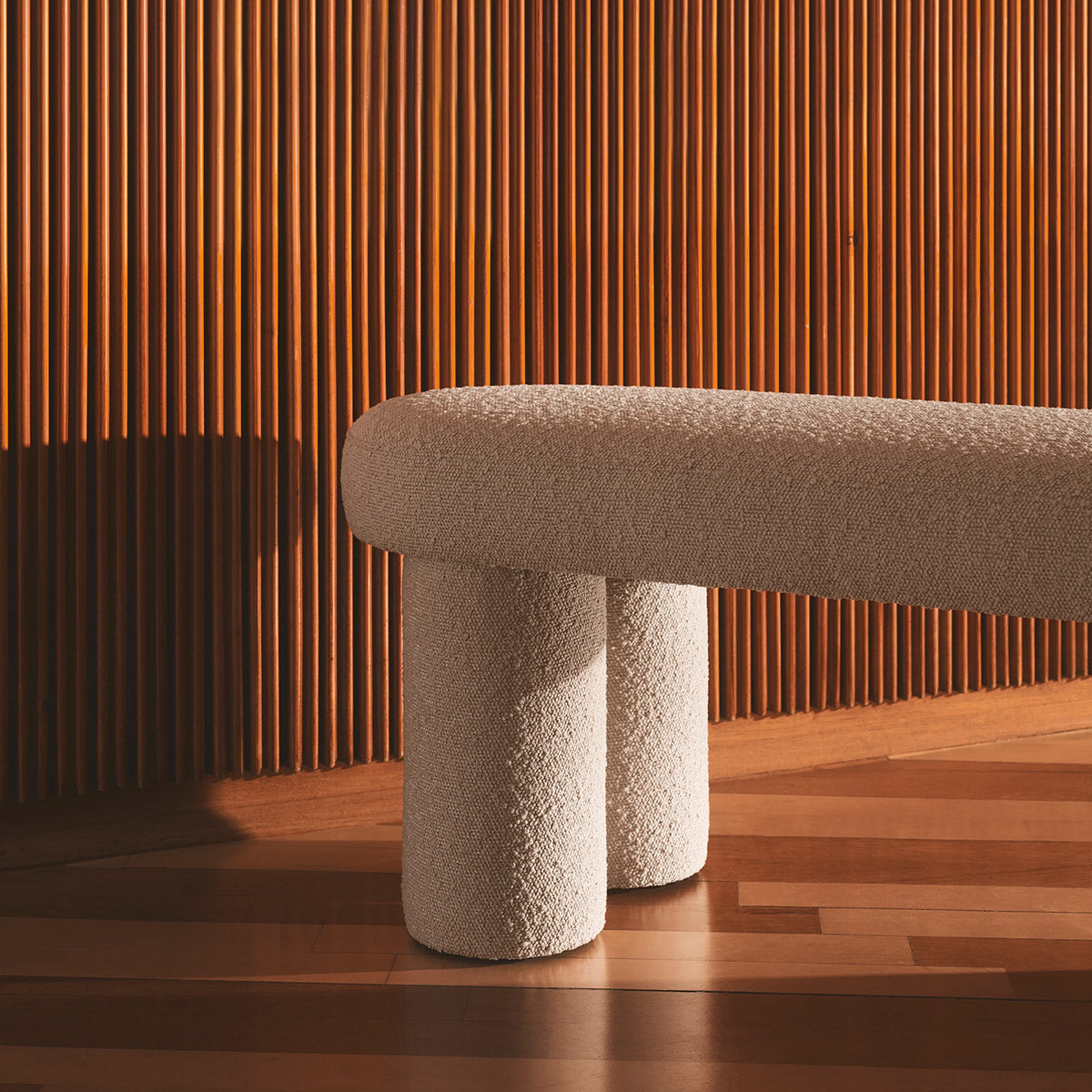 Charlie Boucle Bench - Modern Upholstered Accent Bench for Living Room, Bedroom & Entryway - Soft Chenille Fabric with Wooden Legs - Stylish Seating & Decor for Home