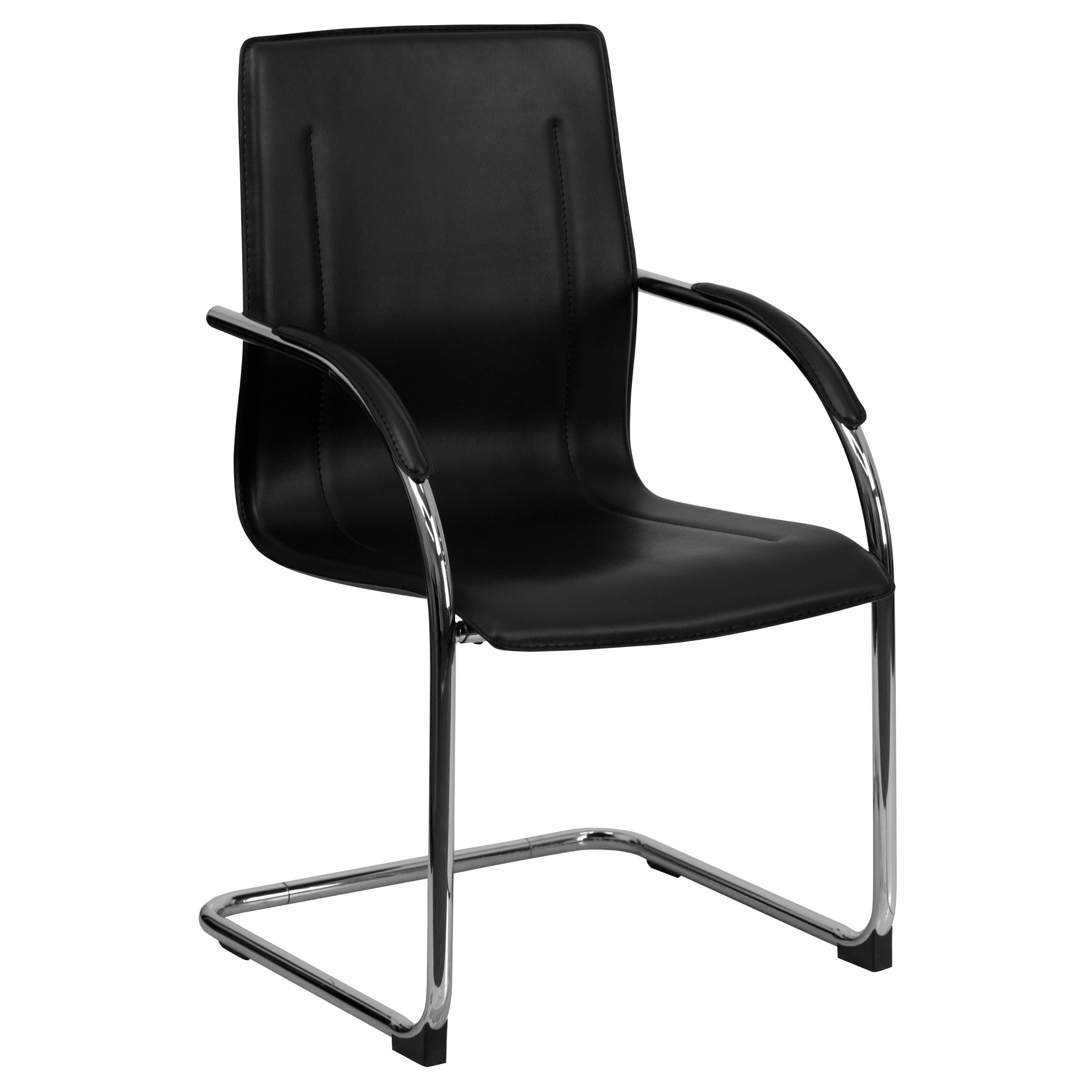 Flash Furniture Black Vinyl Side Reception Chair with Chrome Sled Base - Comfortable Waiting Room Seating for Offices, Clinics and Lobbies