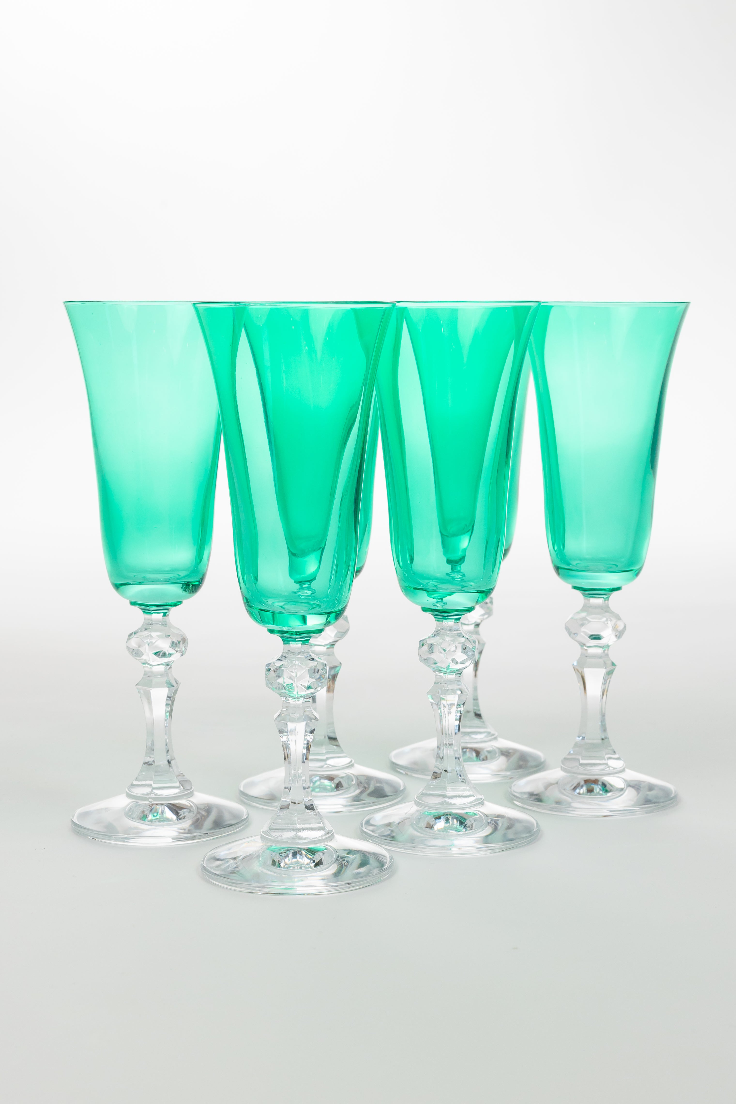 Estelle Colored Regal Flute with Clear Stem - Set of 6 (Kelly Green) | Elegant Glassware for Champagne, Cocktails & Parties | Perfect for Weddings, Celebrations & Home Decor
