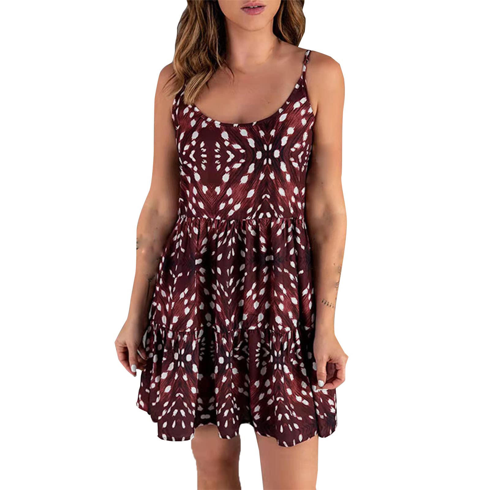 BIBOKAOKE Women's 2022 Boho Print Sleeveless Mini Dress - Casual Summer Beach Tank Dress with Tie Strap, Perfect for Vacations, Parties & Date Nights