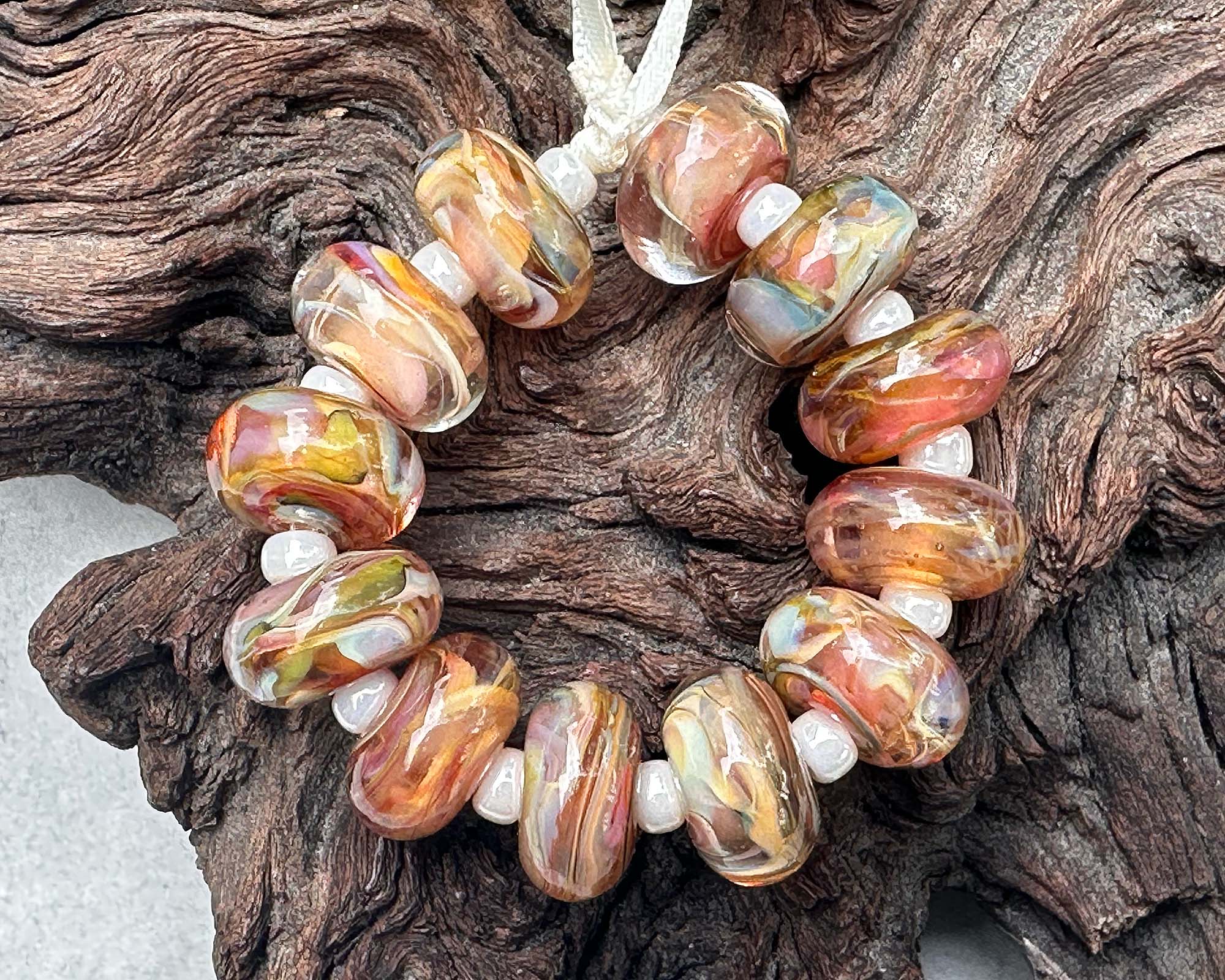 12pcs Strawberry Blonde Lampwork Glass Beads Set for Jewelry Making - DIY Bracelets, Necklaces & Earrings - Handmade Artisan Beads for Crafting & Gifts