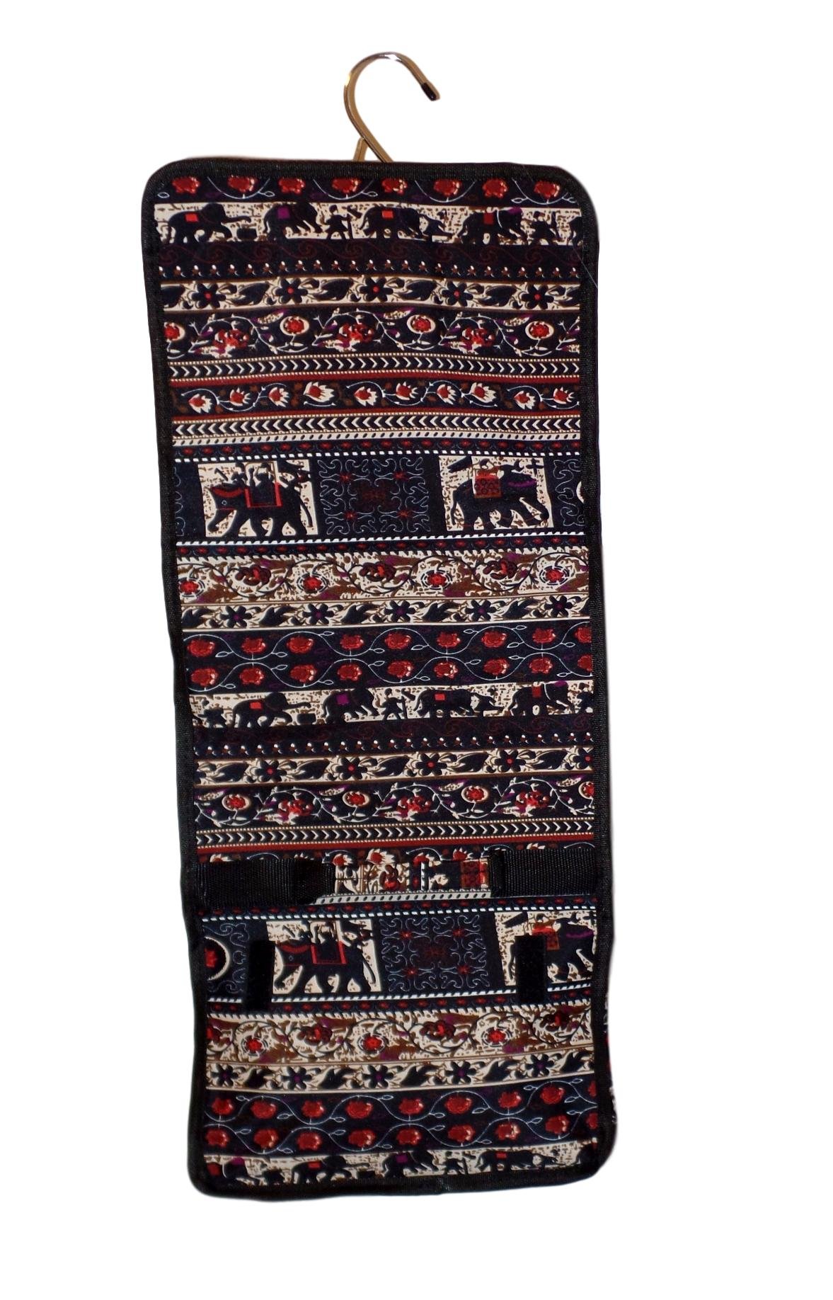 Roll-Up Hanging Toiletry Bag with Custom Embroidery - Elephant Tapestry Design for Travel Storage | Perfect Cosmetic Organizer for Bathroom, Camping & Vacation Packing