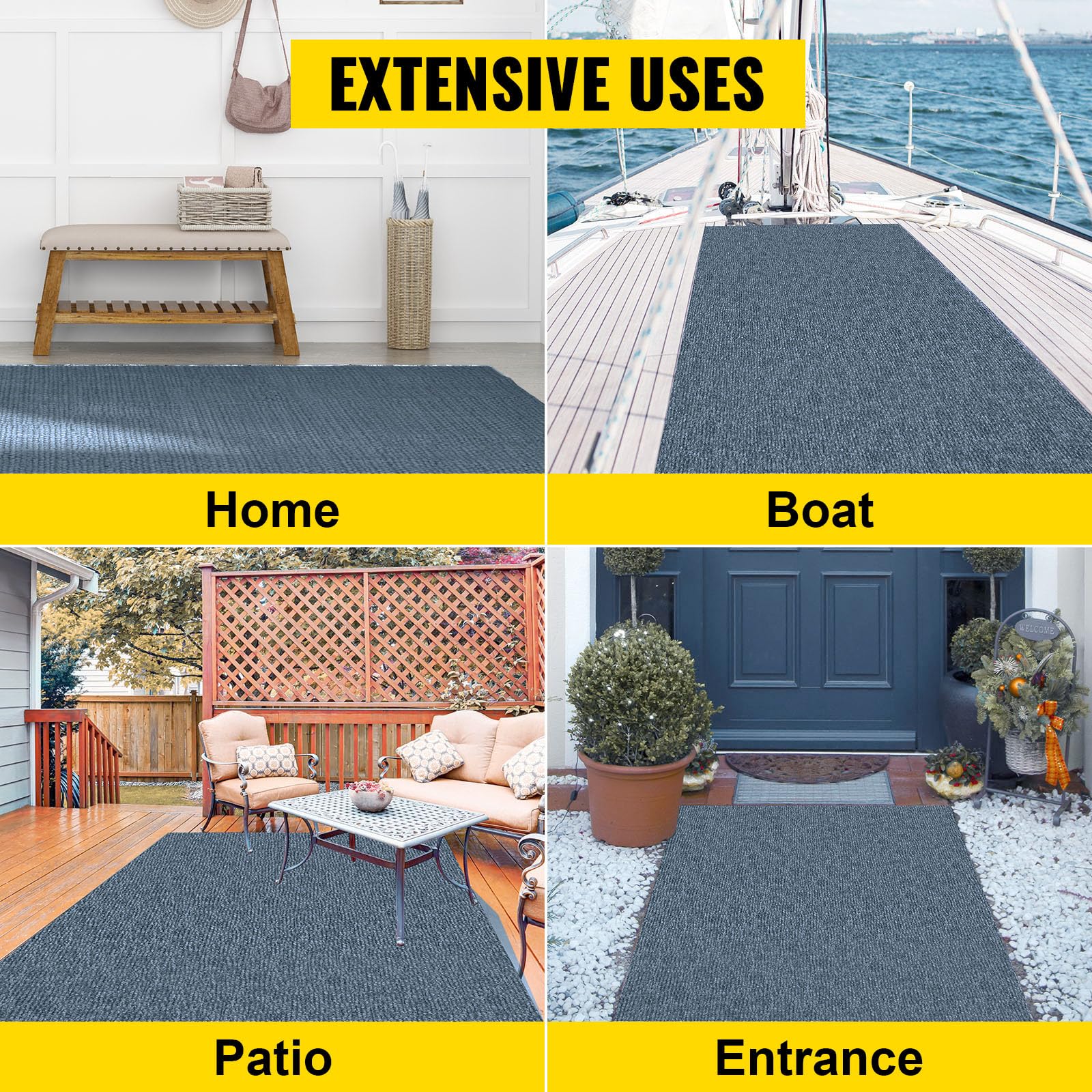 HappyBuy 6 ft x 23 ft Gray Marine Boat Carpet - Waterproof, Anti-Slip TPR Backing Indoor/Outdoor Rug for Deck, Patio, RV, Yacht - Easy to Clean & Durable Outdoor Carpet Roll for Marine & Home Use