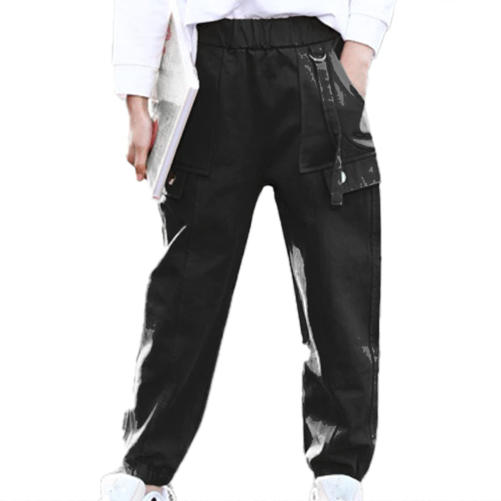EasyForever Girls Cotton Jogger Cargo Pants - Athletic High Waist Elastic Sweatpants for Women, Loose Fit Hip Hop Streetwear (Perfect for Yoga, Running, Gym & Casual Wear)