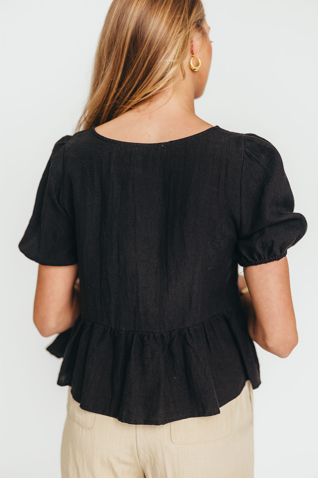 Mylie Tie Top Woven Blouse - Women's Black Button-Up Shirt for Work, Office & Casual Outfits | Stylish & Comfortable Summer Fashion Top