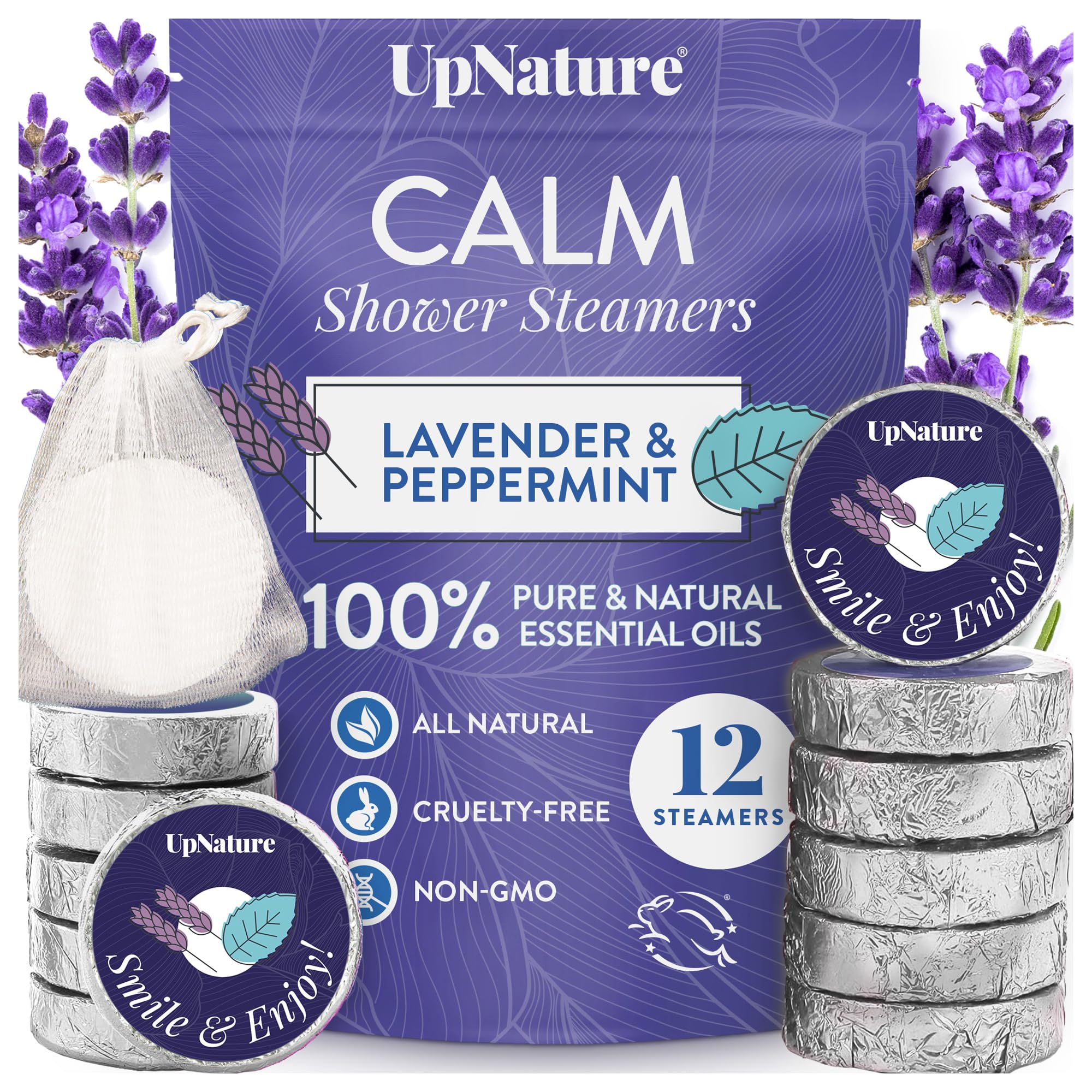 UpNature Lavender Aromatherapy Shower Steamers - 12pcs Relaxing Essential Oil Bath Bombs for Stress Relief & Self Care - Perfect for Valentine's Day Gifts, Spa Nights & Home Relaxation