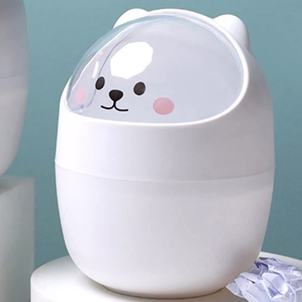 Cute Bear Mini Desktop Trash Can with Lid - Kawaii Pen Holder & Storage Bin for Office, Bedroom, and Dorm Organization