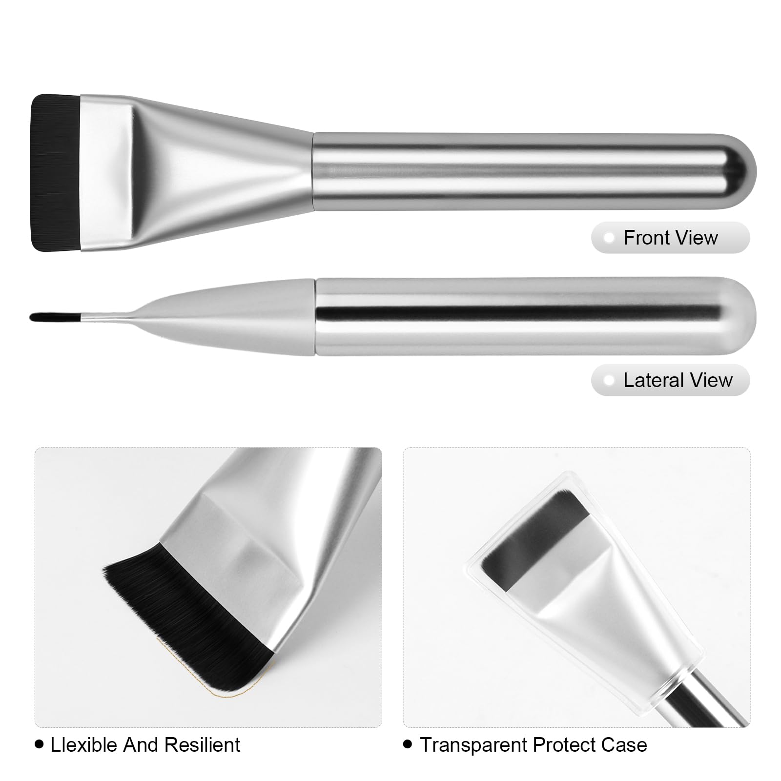 2Pcs Flat Foundation Brush Set - Premium Korean Makeup Brush for Liquid Foundation & Cream Blending - Face Mask Brush & Makeup Spatula (Black & Silver) - Perfect for Professional Makeup Application & At-Home Skincare Routine