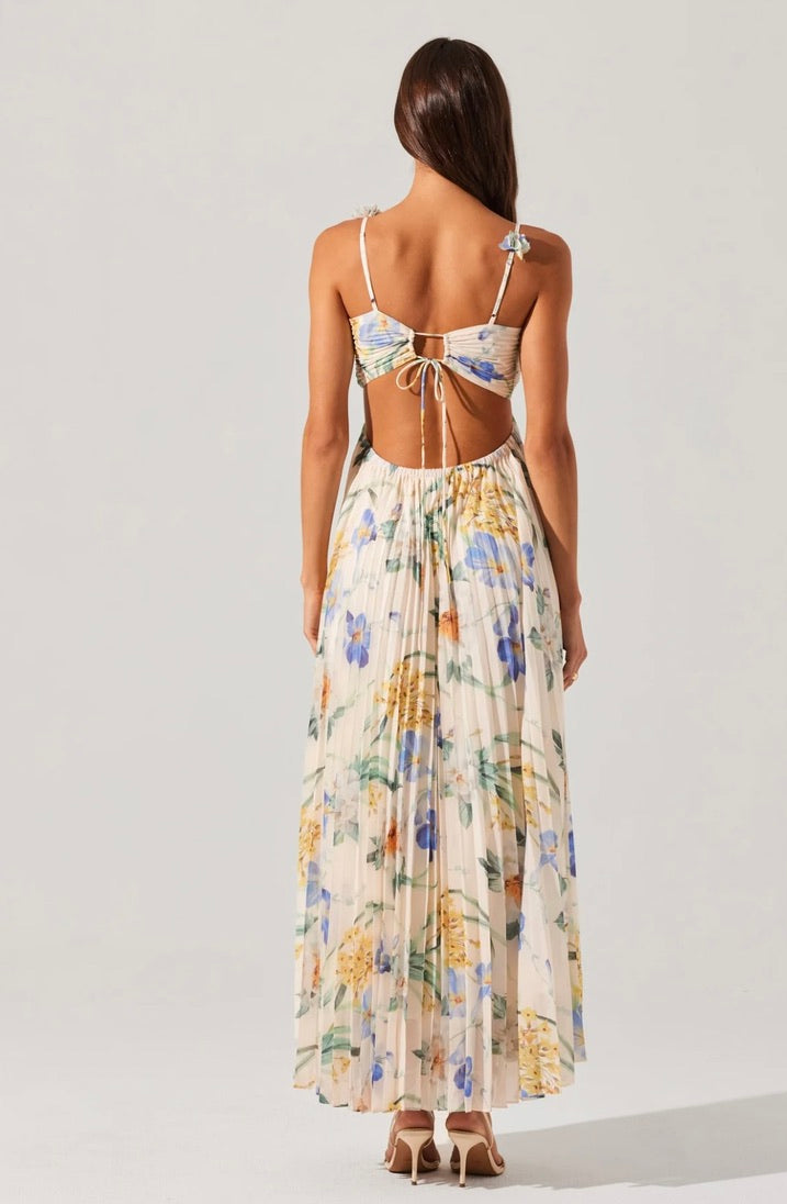 Emese Floral Pleated Maxi Dress for Women - Elegant Summer Beach Wedding Party Dress - Perfect for Vacations, Date Nights & Special Occasions
