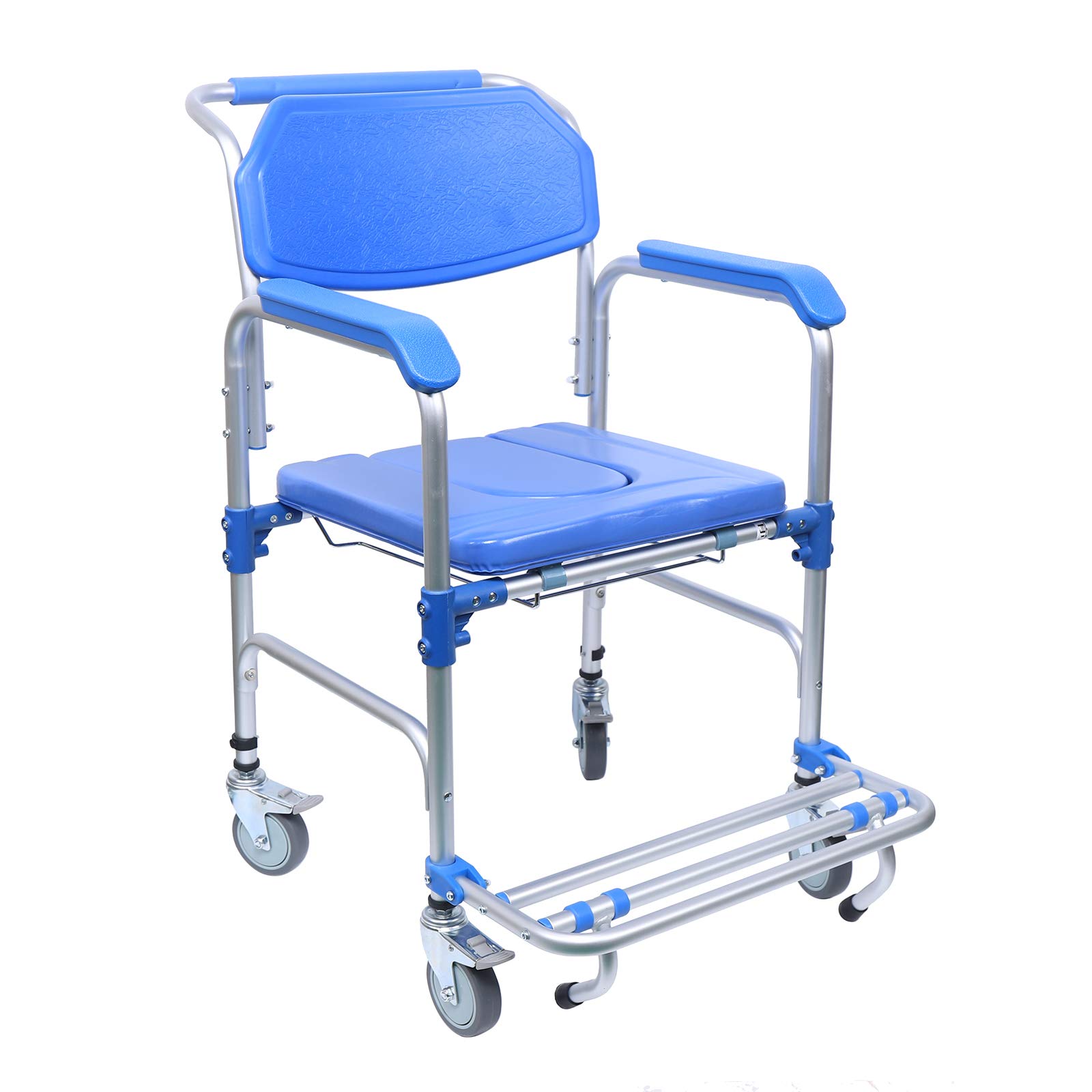Portable Aluminum Shower Commode Chair with Wheels - Slip-Resistant Toilet Seat for Elderly & Handicapped - Adjustable Height Medical Commode for Home & Hospital Use - Ideal for Bathroom Safety & Mobility Assistance