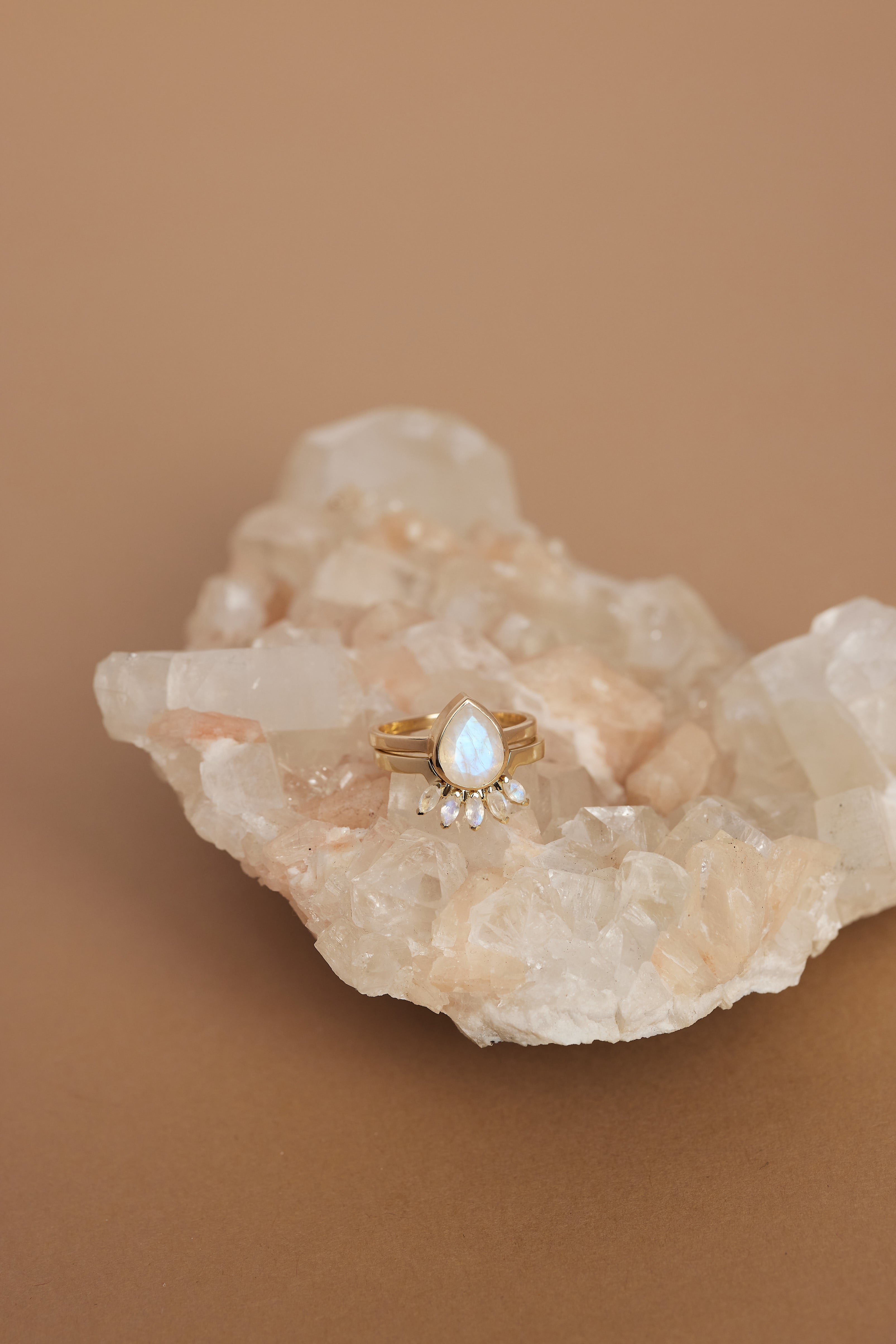 9K Yellow Gold Moonstone Teardrop Ring - Elegant Dainty Jewelry for Women, Perfect for Weddings, Parties & Everyday Wear