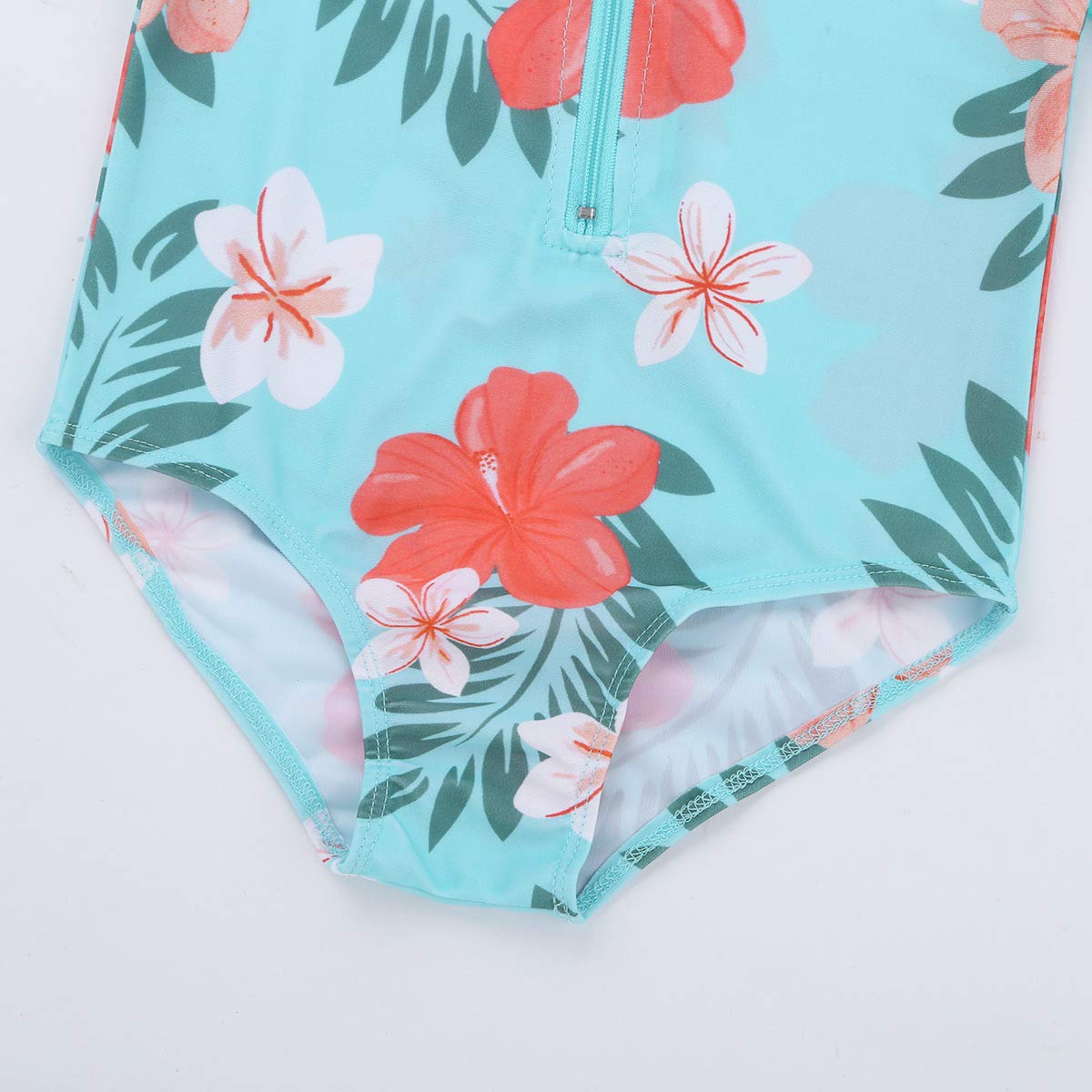 FEESHOW Girls' Long Sleeve Floral Rash Guard Swimsuit - UPF 50+ Sun Protection, Front Zipper One-Piece Swimwear for Toddler & Baby (Beach, Pool, Water Park)