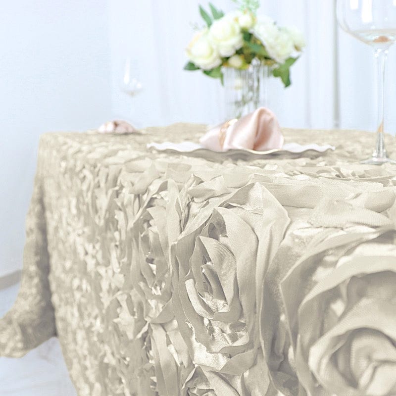 90x132 Inch Satin Ribbon Roses Rectangle Tablecloth - Elegant Dining Table Cover for Weddings, Parties & Home Decor