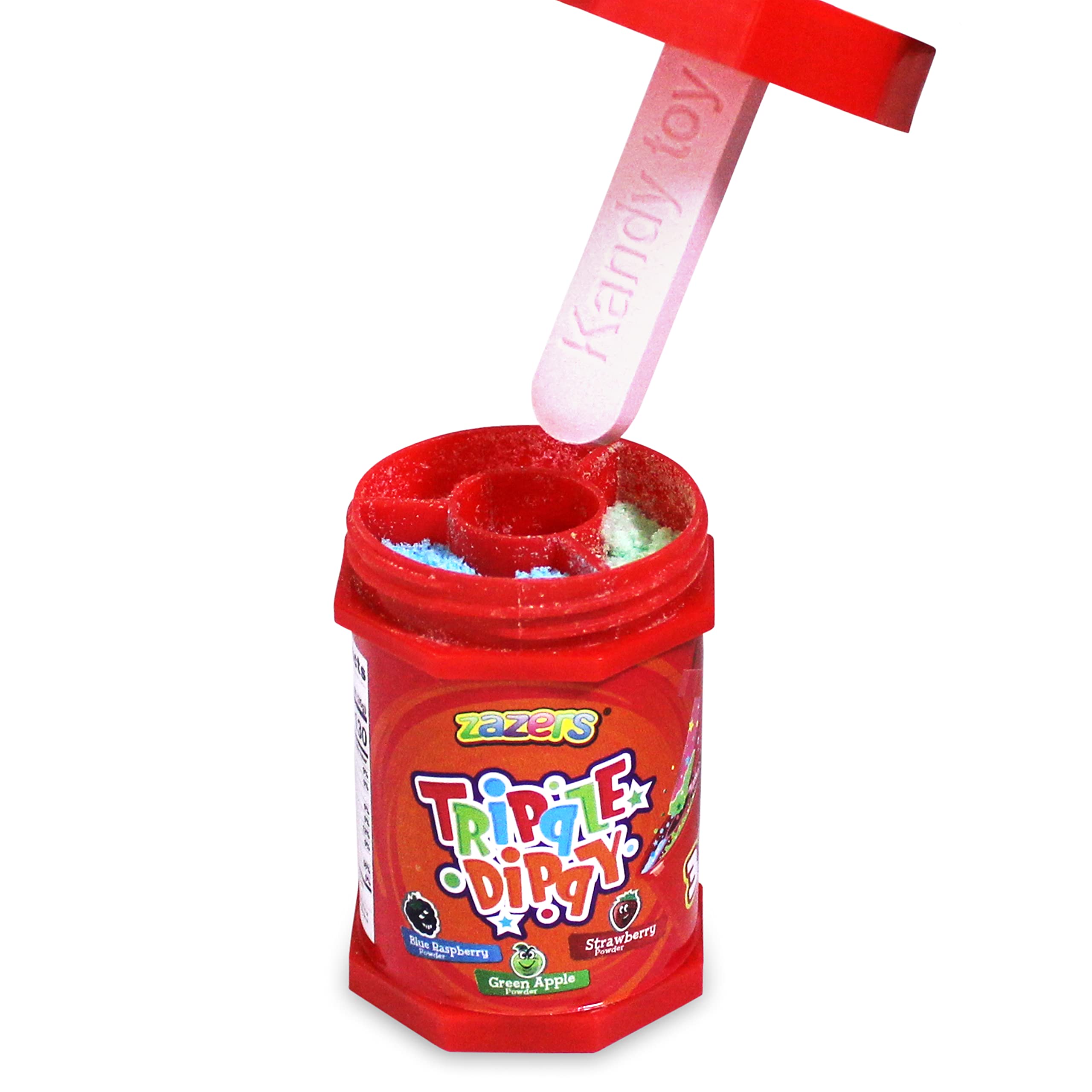 Zazers Triple Dippy Candy - 12 Pack Strawberry Lollipop with 3 Sour Powder Dips | Kosher Certified (14.76oz) | Perfect for Parties, Halloween Treats & Sweet Snacks