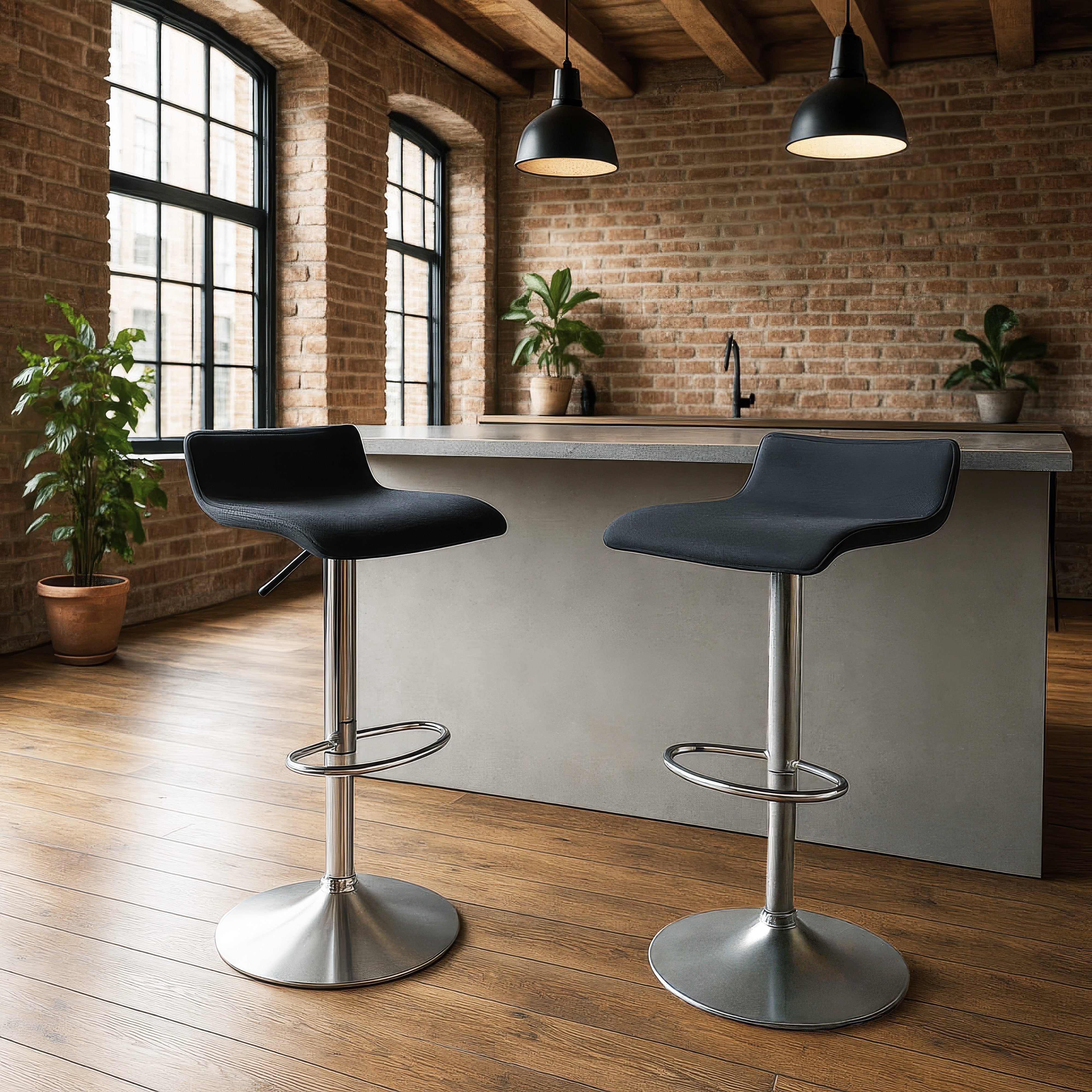 Urban Style Set of 4 Black Chrome Gas Lift Bar Stools - Modern Kitchen Island & Home Bar Seating for Dining & Entertainment