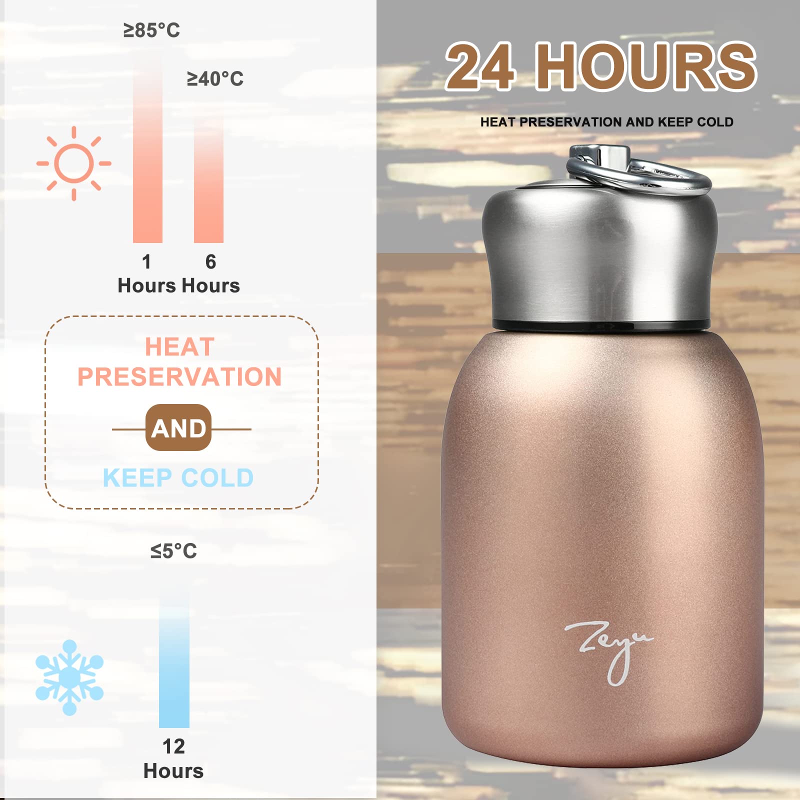 **9.5oz Mini Vacuum Insulated Water Bottle - 304 Stainless Steel Leakproof Flask with Handle for Hot & Cold Drinks - Perfect for Travel, Gym, Hiking & Office Use**