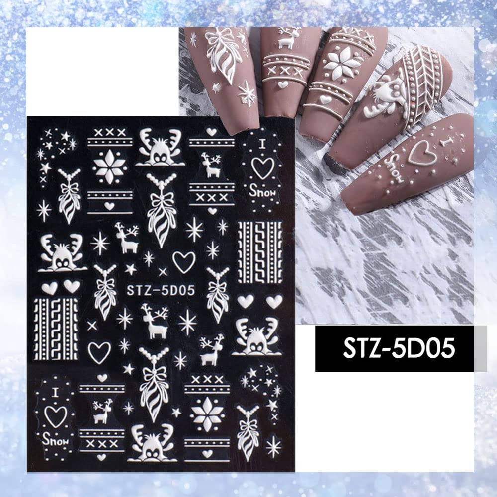 5D Christmas Nail Stickers - 3D Embossed Snowflake & Snowman Design Nail Art Decals for DIY Manicure - Perfect for Holiday Parties, Festive Nail Decorations & Christmas Gift Ideas