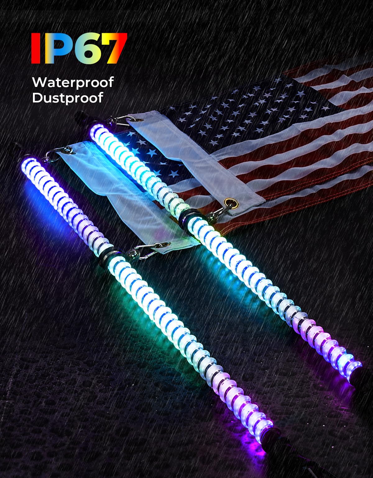 KEMIMOTO 2-Pack 3ft COB Whip Lights with 1440 LEDs - High Density Bluetooth App-Controlled LED Whip Lights for UTV, ATV, Side by Side, Buggy - Compatible with Can-Am Maverick X3 & Polaris RZR - Perfect for Off-Roading, Night Rides & Trail Adventures