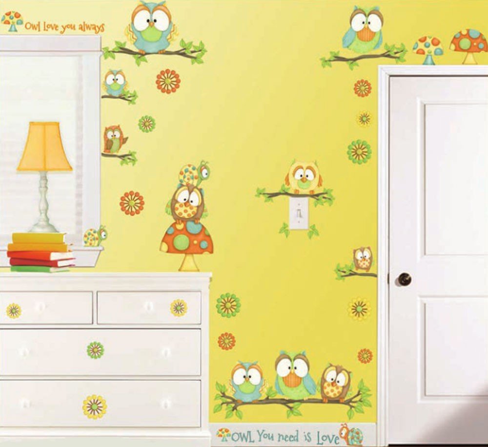 Who's Hoo Baby Owls Giant Peel and Stick Wall Decals - Removable & Reusable Nursery Wall Stickers for Kids Room Decor - Perfect for Baby Showers, Children's Bedrooms and Playrooms