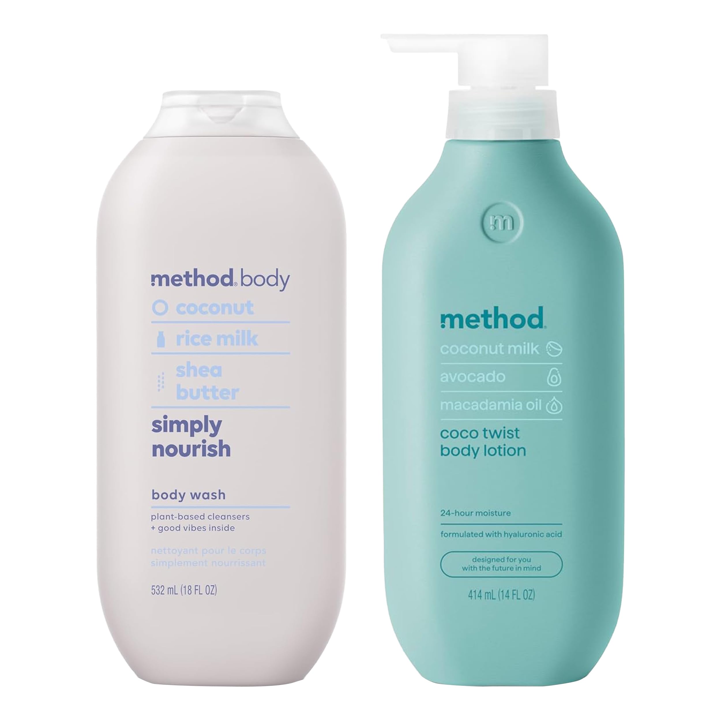 Method Simply Nourish Body Wash & Coco Twist Lotion Set - 18oz Body Wash + 14oz Lotion for Hydrating & Moisturizing - Perfect for Daily Shower & Skincare Routine