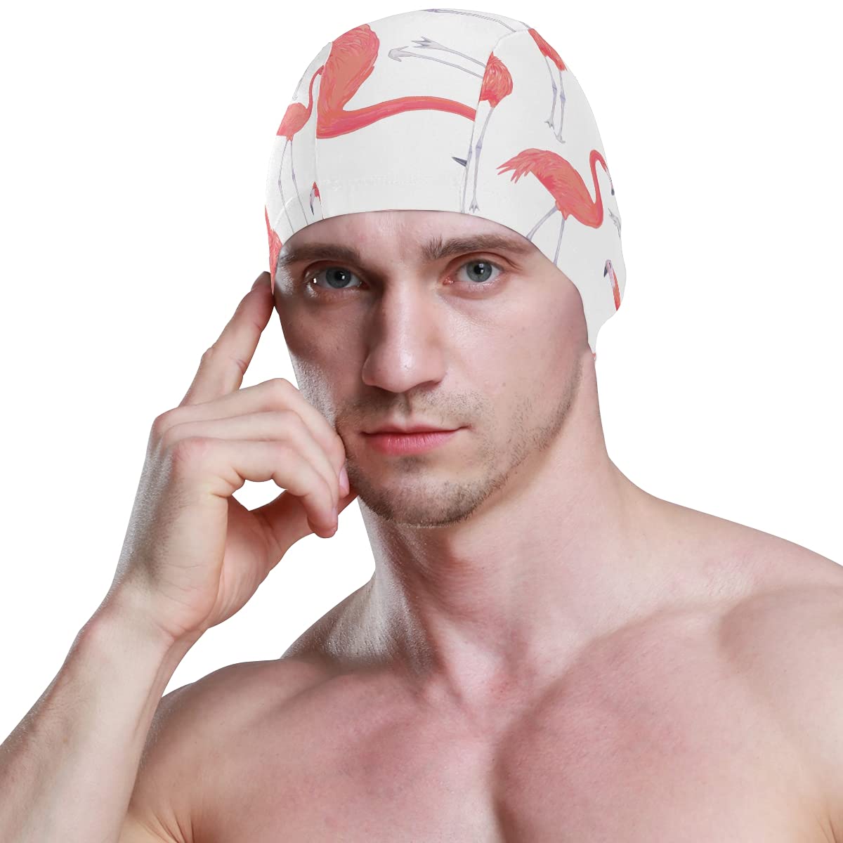 Flamingo Swim Cap - Easy On/Off Swimming Cap for Long & Short Hair - Waterproof Silicone Swim Cap for Adults, Youth, Women & Men - Perfect for Pool, Beach & Competitive Swimming