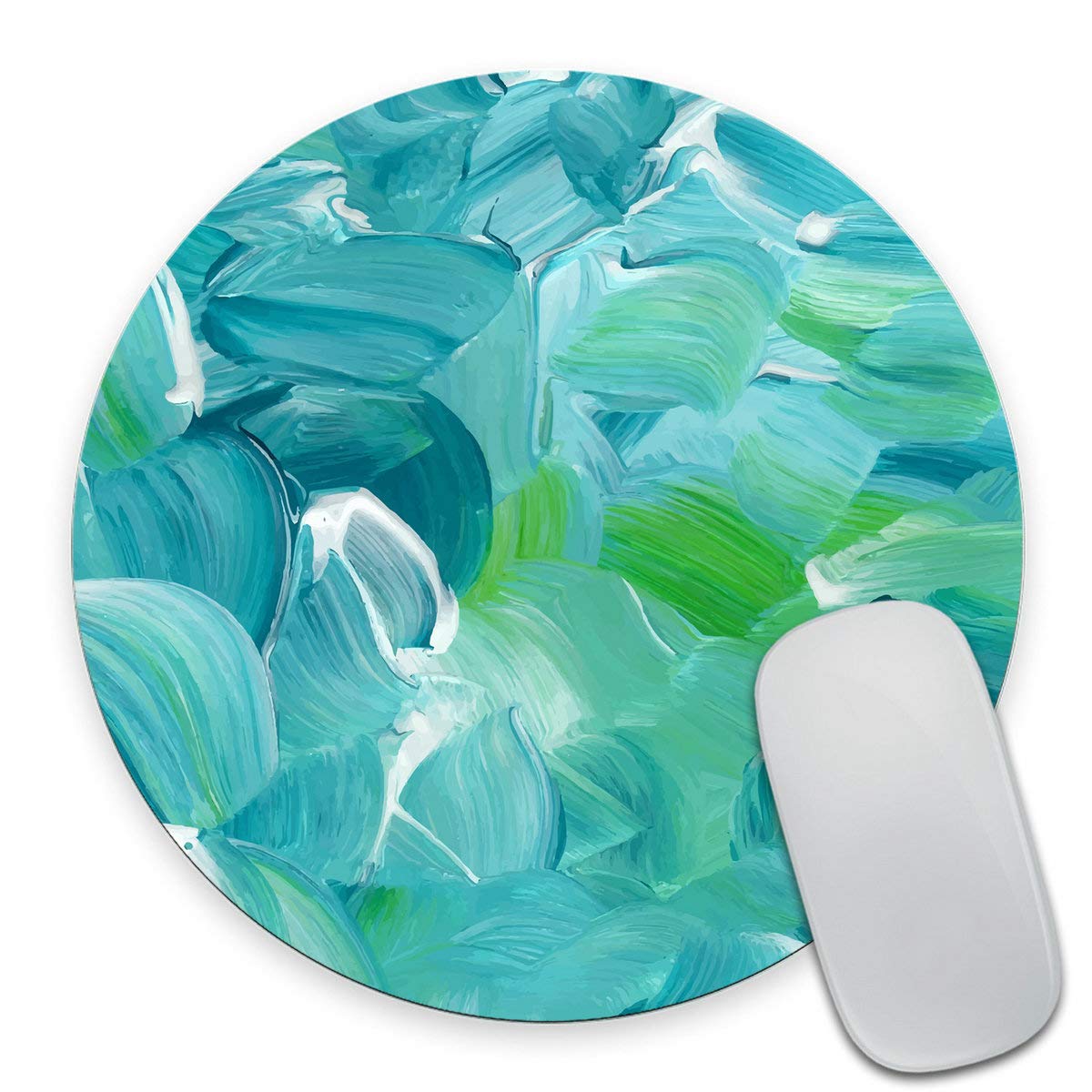 Smooffly Turquoise Blue Oil Paint Texture Non-Slip Mouse Pad - 7.9 Inch Round Office & Gaming Mouse Mat (0.12