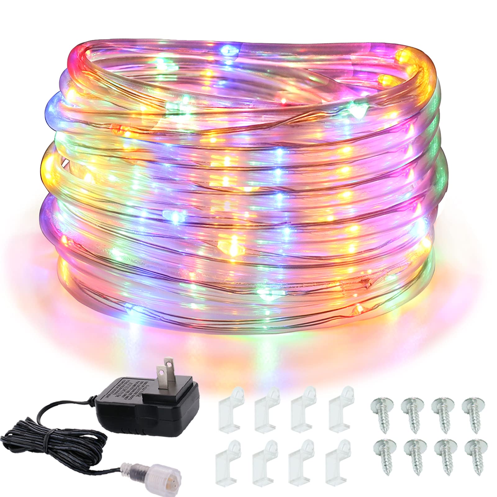 12V Low Voltage LED Rope Lights Outdoor - Waterproof Multi Color Connectable String Lights with Adapter, Plug & Play for Christmas, Halloween, Party, Camping, Garden, Patio, and Home Decoration