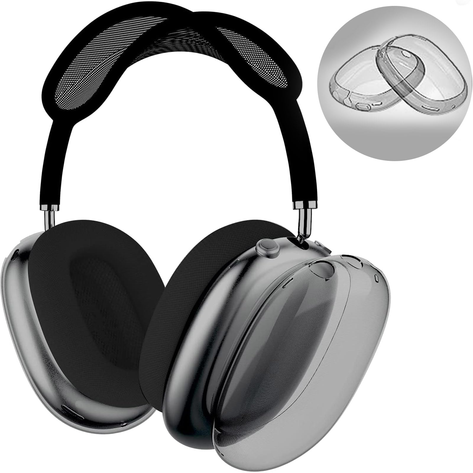 LOHASIC Clear Soft Anti-Scratch AirPods Max Case Cover - Slim Protective Ear Cup Protector for Headphones (Black Clear) | Travel, Gym & Daily Use Accessory
