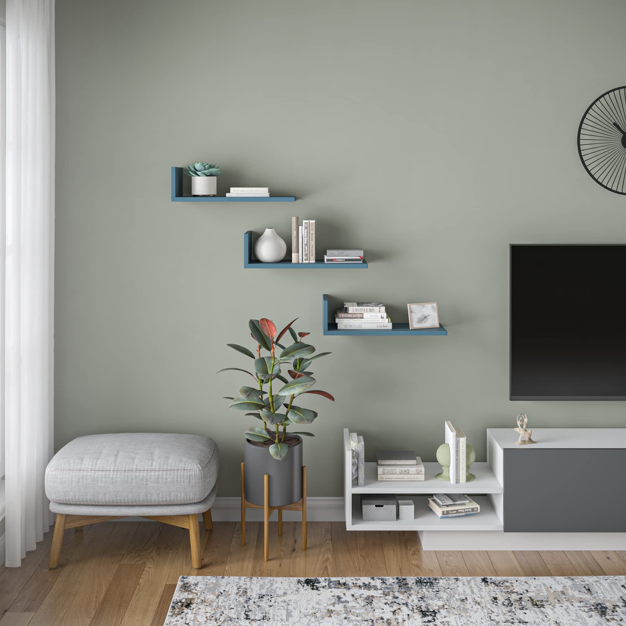 Modern Petrol Blue Wall Shelf - 6.3x19.69x7.87 Inches - Home Storage for Bathroom & Living Room