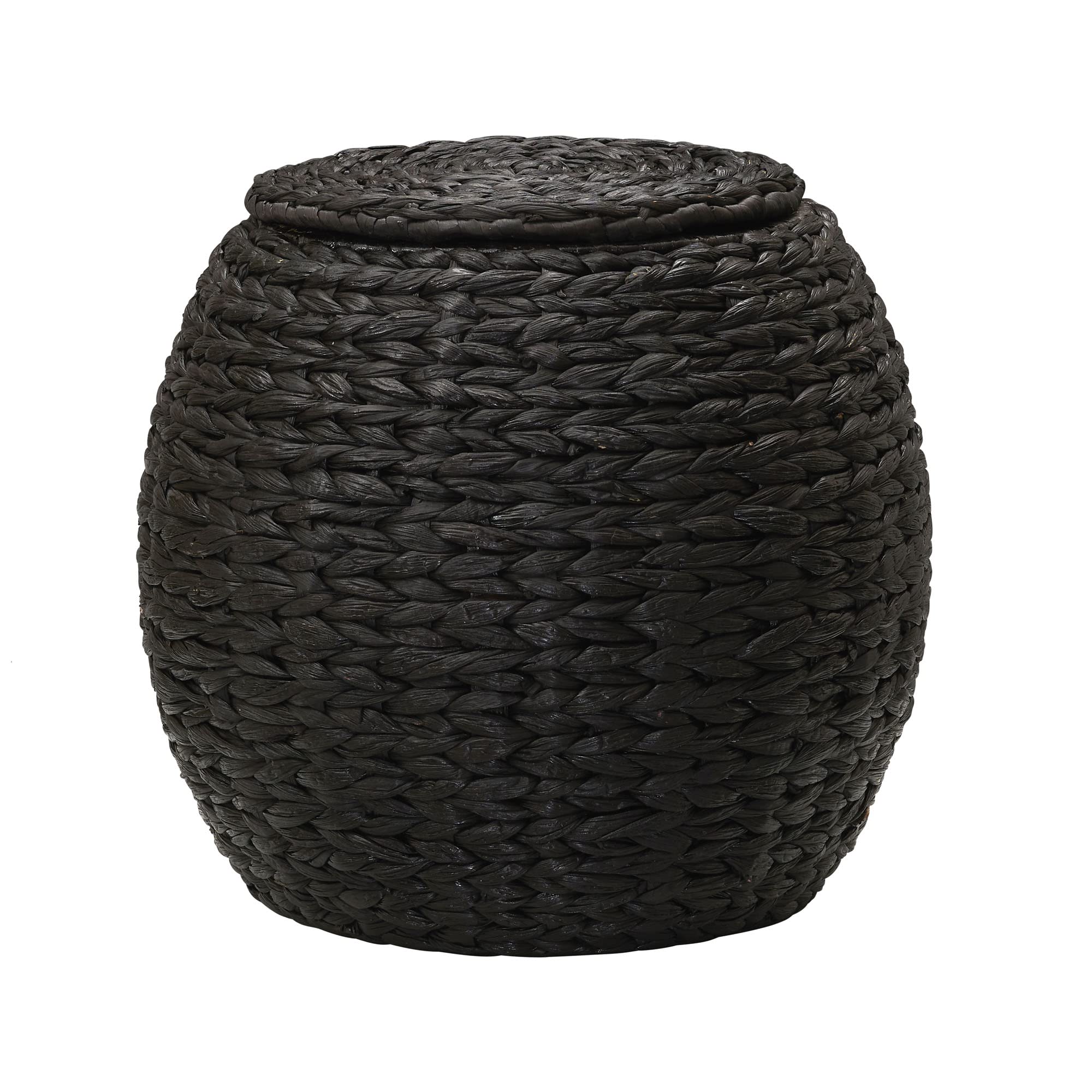 Handwoven Water Hyacinth Storage Basket & Side Table - Natural Wicker Barrel Organizer for Home Decor | Perfect for Living Room, Bedroom, or Bathroom Storage