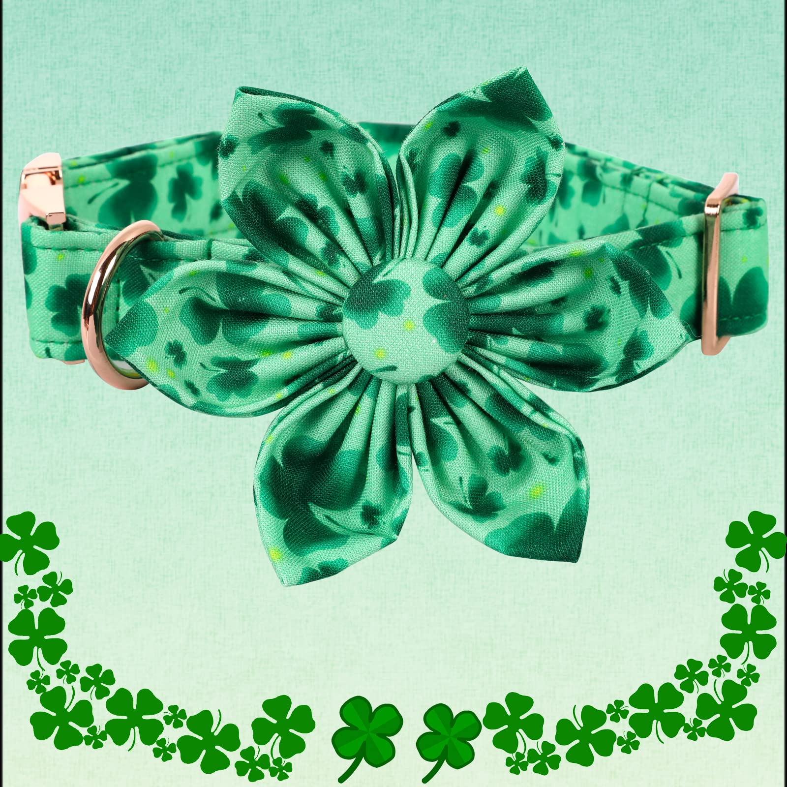 St. Patrick's Day Dog Collar with Floral Pattern - Adjustable Pet Collar for Large Dogs | Cute Flower Design for Irish-Themed Pet Parties & Outdoor Walks