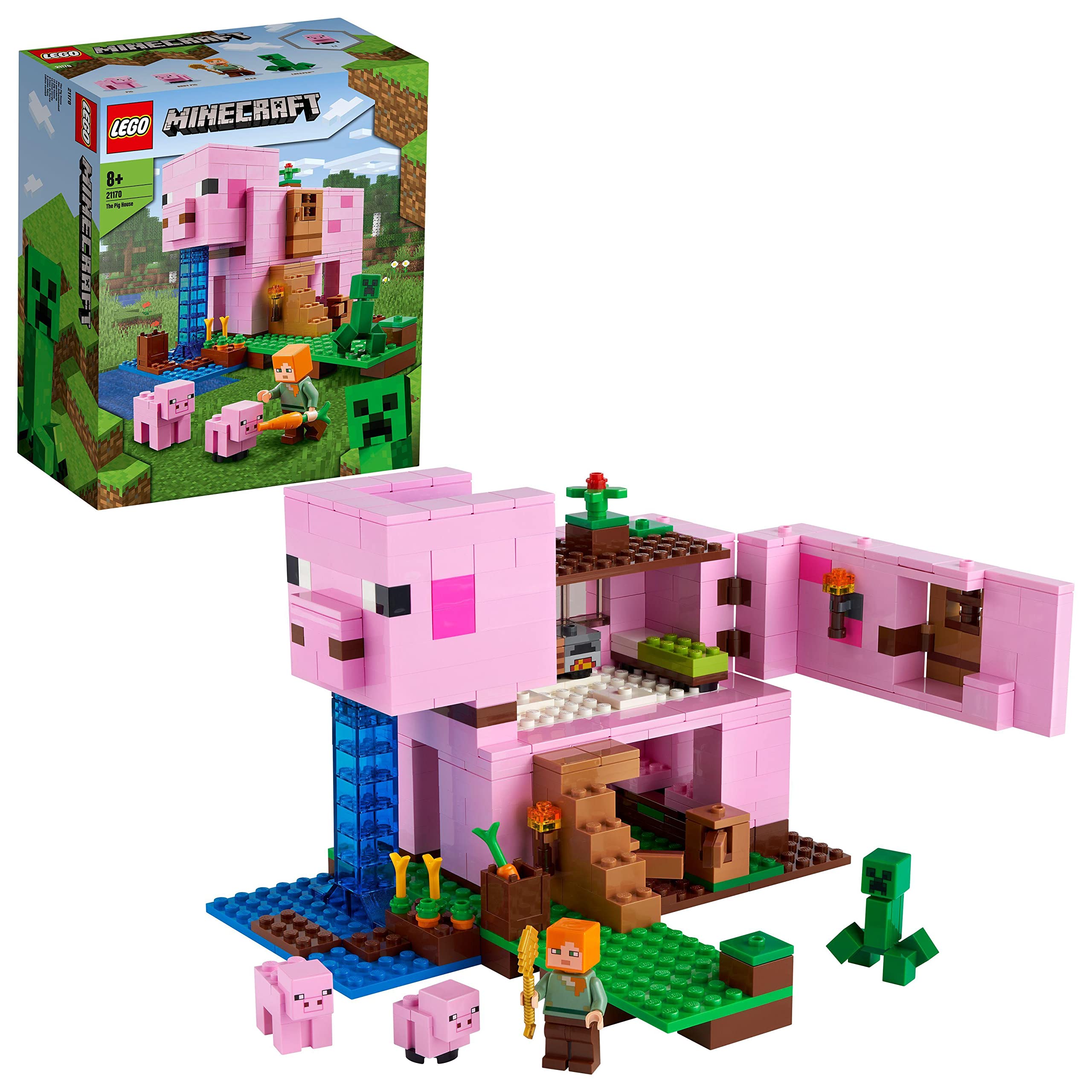 LEGO 21170 Minecraft The Pig House Building Toy Set with Alex Mini Figure, Animals & Creeper - Creative Construction Gift for Kids Ages 8-9 - Perfect for Minecraft Fans & Adventure Play