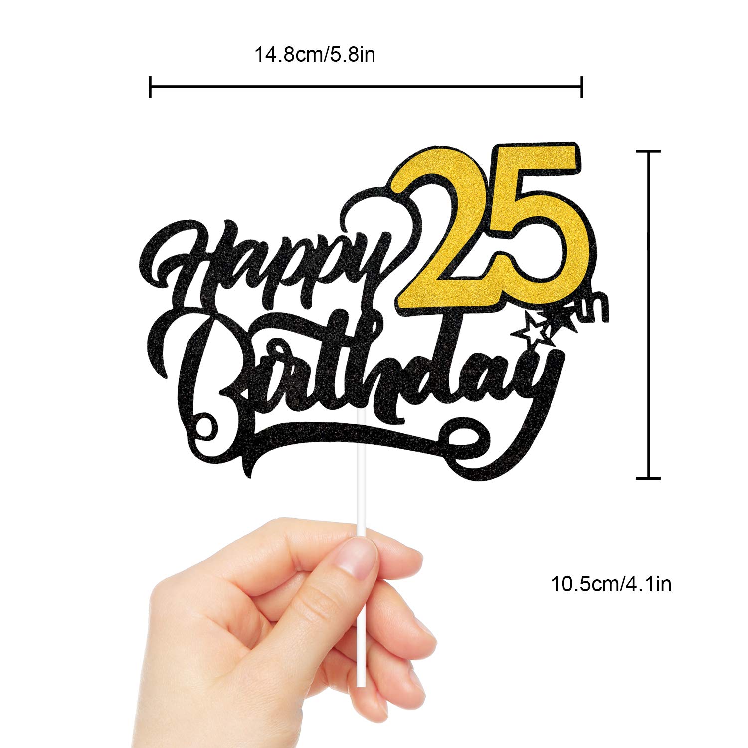 25th Birthday Cake Topper - Elegant Black Glitter Cake Decorations for Women | Perfect for 25th Birthday Parties, Milestone Celebrations & Anniversary Cakes